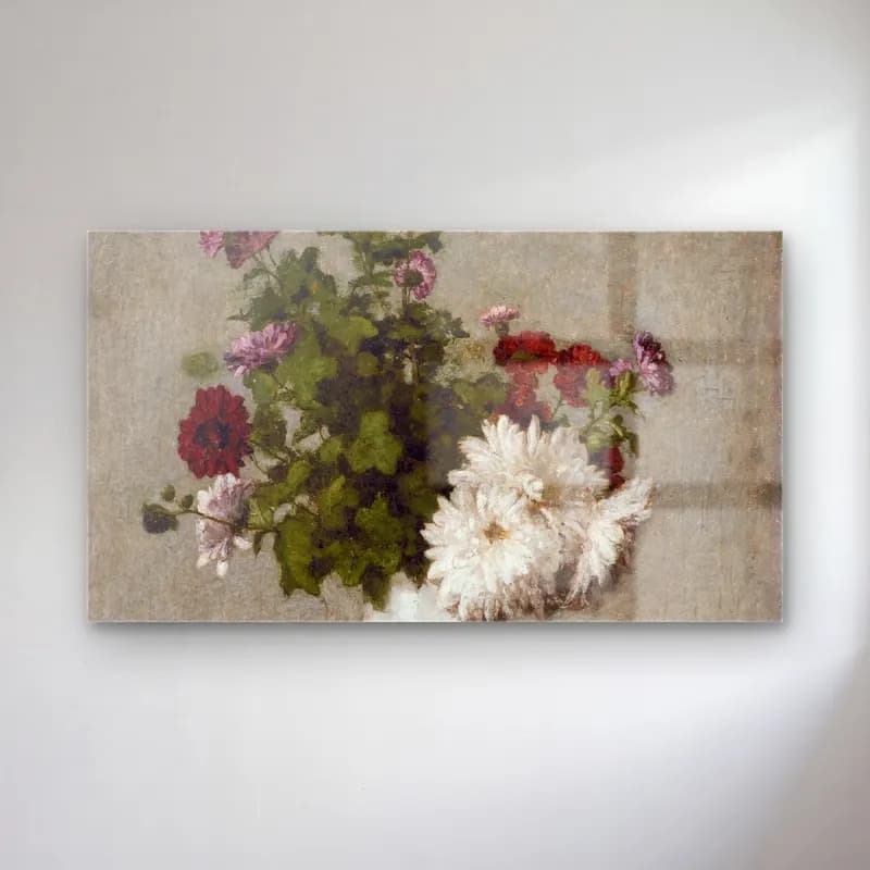 Henri Fantin-Latour – Flower Still Life, Autumn Chrysanthemums In A White Vase cam tablo — Henri Fantin-Latour – Flower Still Life, Autumn Chrysanthemums In A White Vase — empresyonist vazoda çiçek buketi