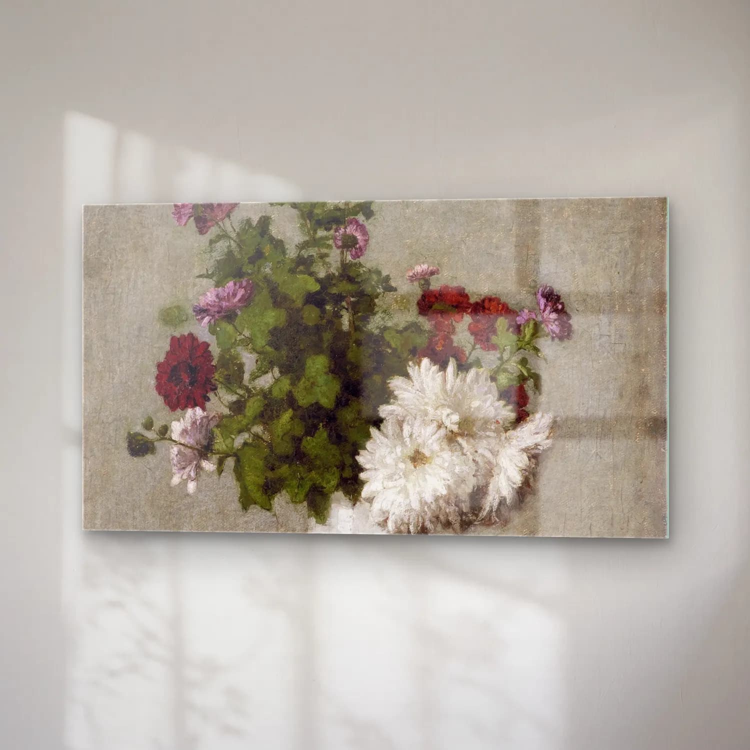 Henri Fantin-Latour – Flower Still Life, Autumn Chrysanthemums In A White Vase cam tablo — sağ açıdan görünüm