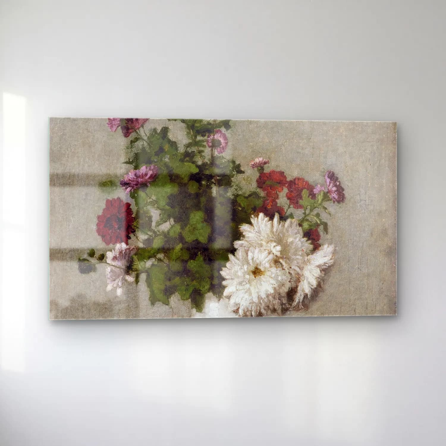 Henri Fantin-Latour – Flower Still Life, Autumn Chrysanthemums In A White Vase cam tablo — sol açıdan görünüm