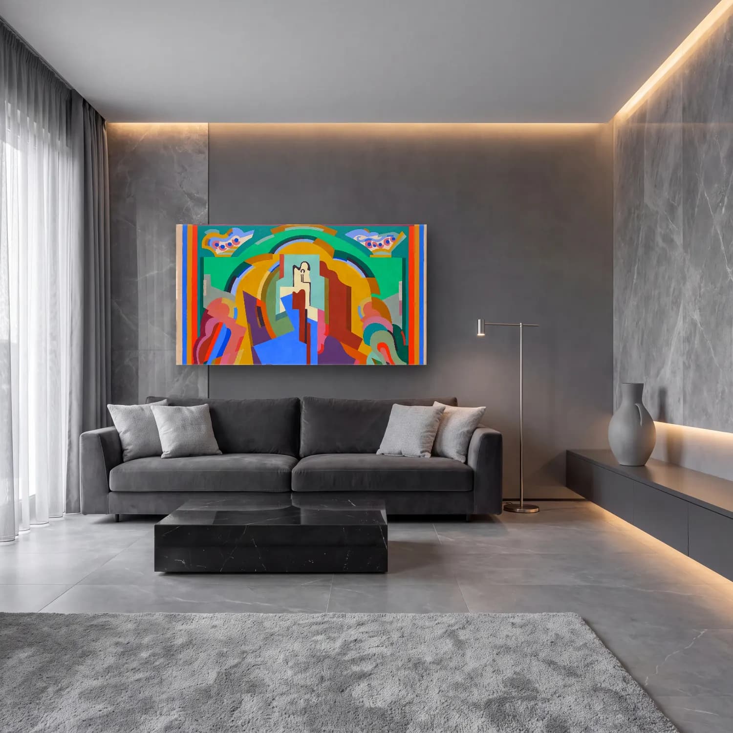 Modern Soyut Kemer – Yeşil Tonlar cam tablo — lüks salon duvarında