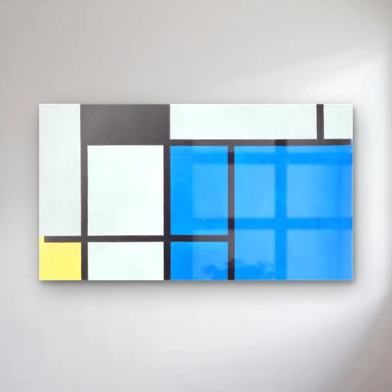 Piet Mondrian – Composition with Large Blue Plane, Red, Black, Yellow, and… cam tablo — Piet Mondrian – Composition with Large Blue Plane, Red, Black, Yellow, and… — modern soyut dama deseni