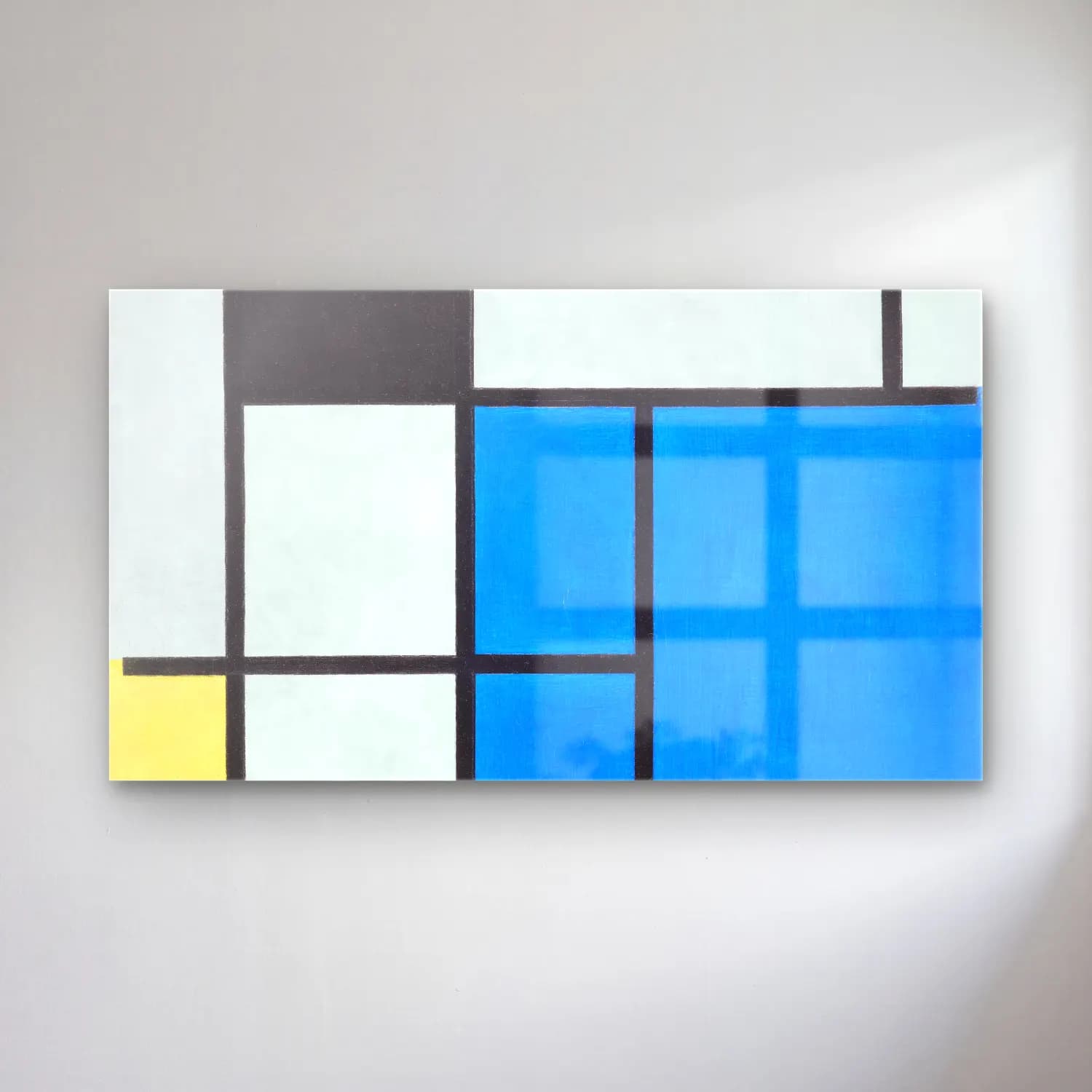 Piet Mondrian – Composition with Large Blue Plane, Red, Black, Yellow, and… cam tablo — Piet Mondrian – Composition with Large Blue Plane, Red, Black, Yellow, and… — modern soyut dama deseni