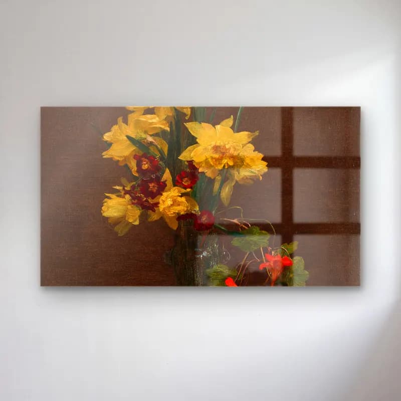 Henri Fantin-Latour – Jonquilles et capucines cam tablo — Henri Fantin-Latour – Jonquilles et capucines — yağlı boya vazoda çiçek buketi
