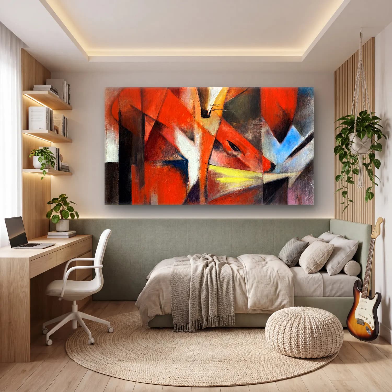 Modern Soyut Yüz No. 9 cam tablo — genç odasında