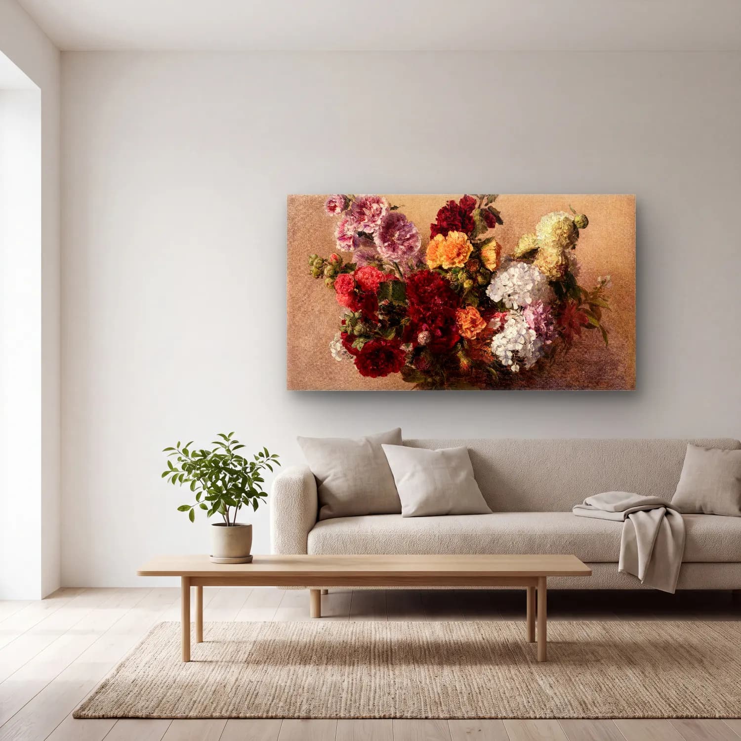 Henri Fantin-Latour – Malvenstrauss cam tablo — açık renk salonda