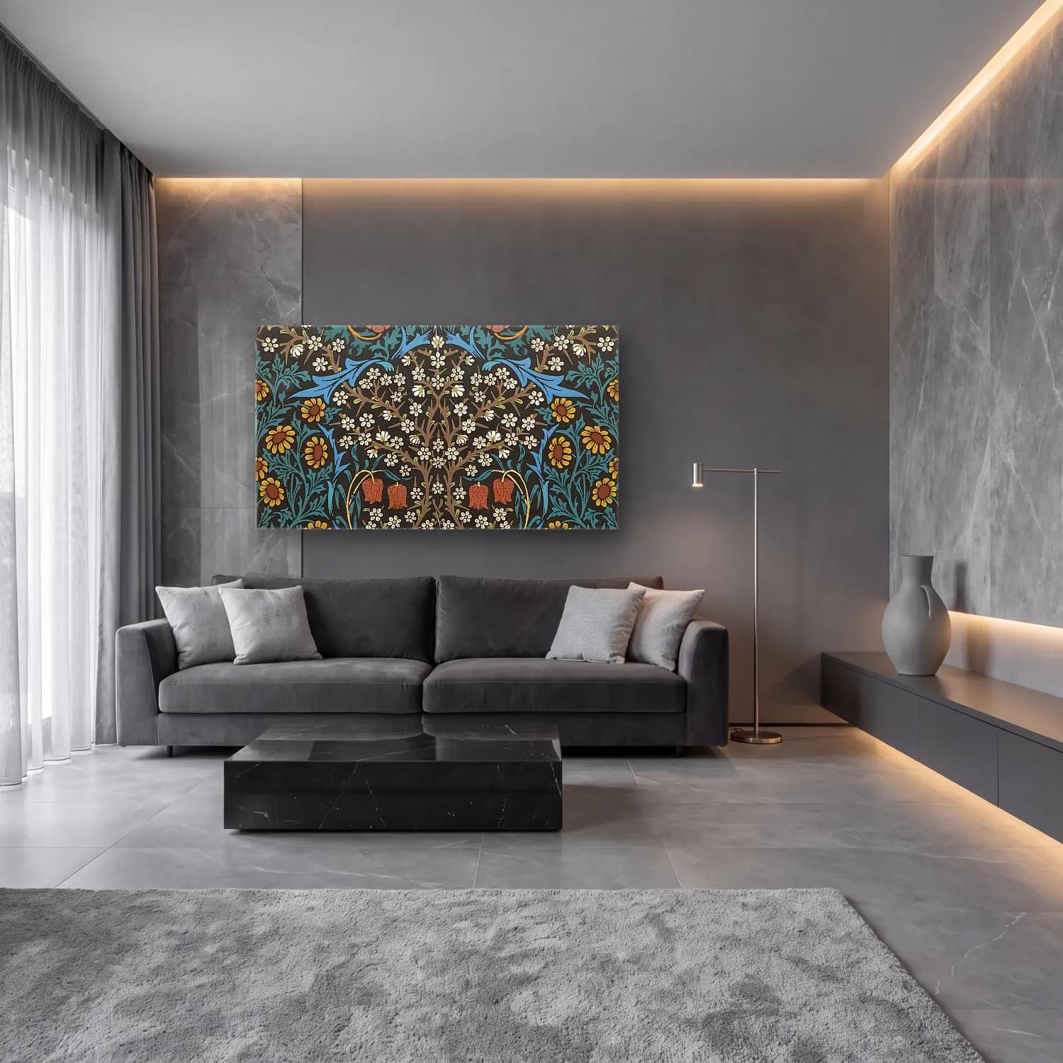 Botanik İllüstrasyon Çiçek Deseni No. 104 cam tablo — lüks salon duvarında