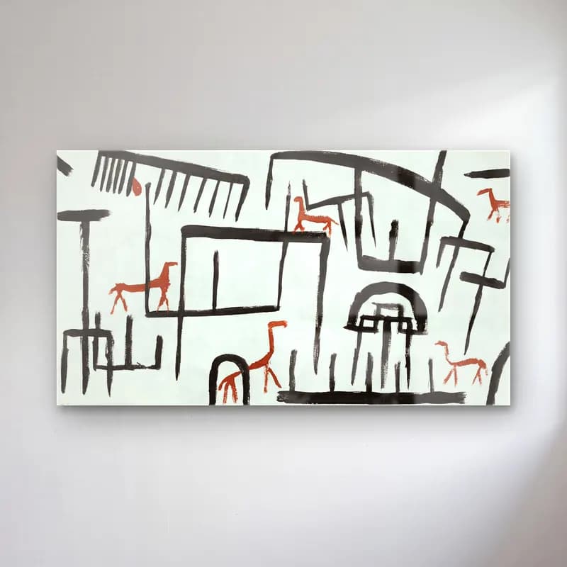 Paul Klee – Animals in an Enclosure – Siyah Beyaz Tonlar cam tablo — Paul Klee – Animals in an Enclosure – Siyah Beyaz Tonlar — modern soyut mitolojik sahne