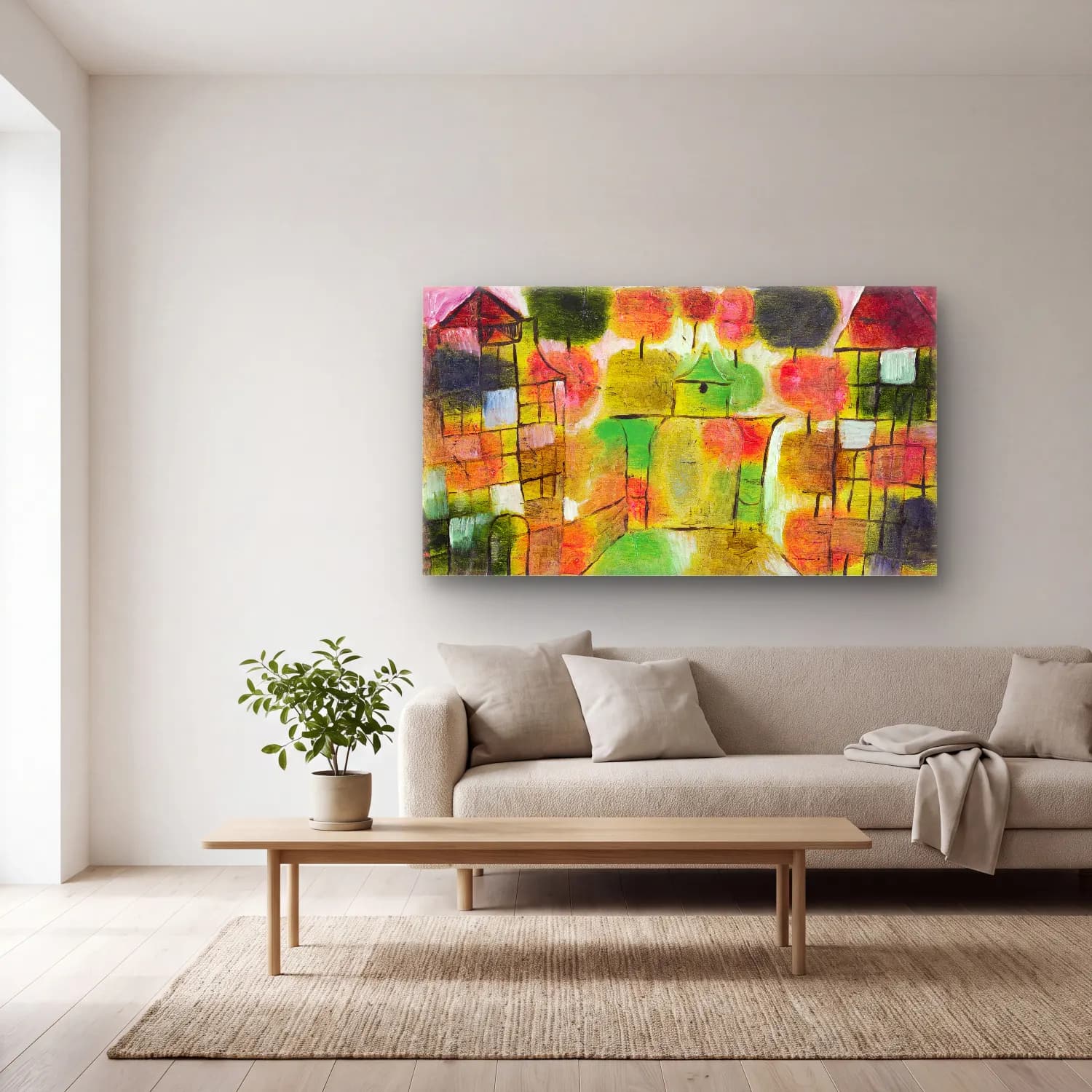 Paul Klee – Baum und Architektur–Rhythmen (Tree and… – Sarı Tonlar cam tablo — açık renk salonda