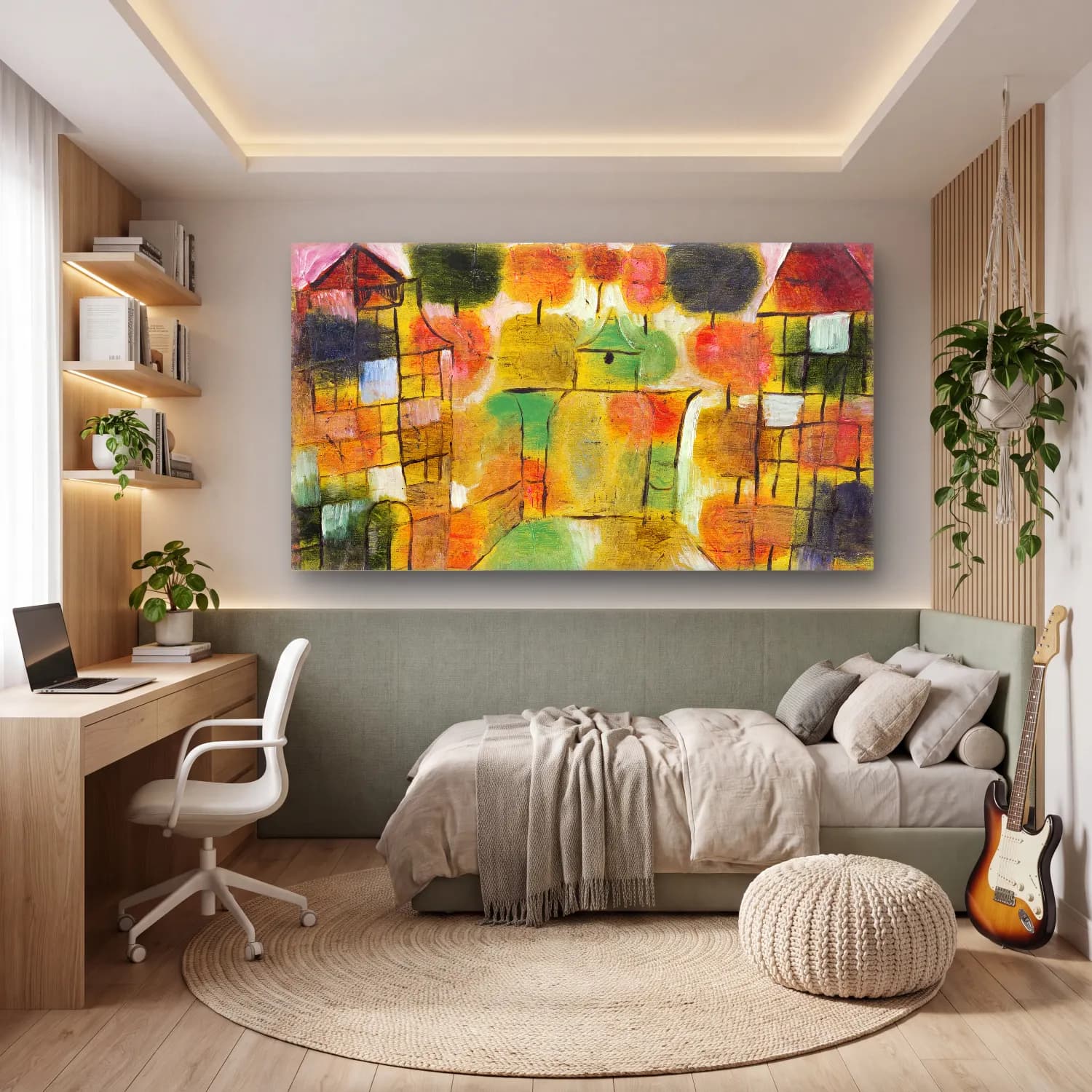 Paul Klee – Baum und Architektur–Rhythmen (Tree and… – Sarı Tonlar cam tablo — genç odasında