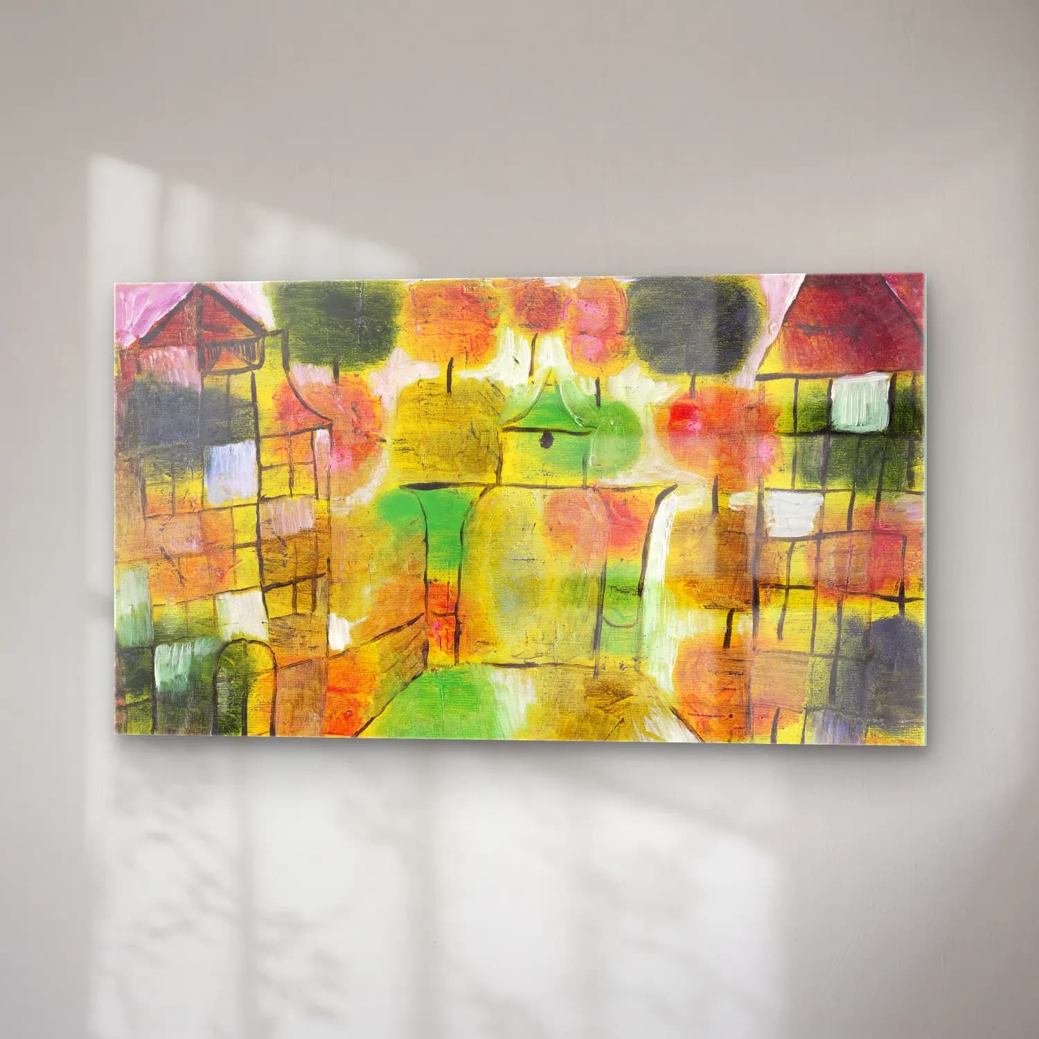 Paul Klee – Baum und Architektur–Rhythmen (Tree and… – Sarı Tonlar cam tablo — sağ açıdan görünüm