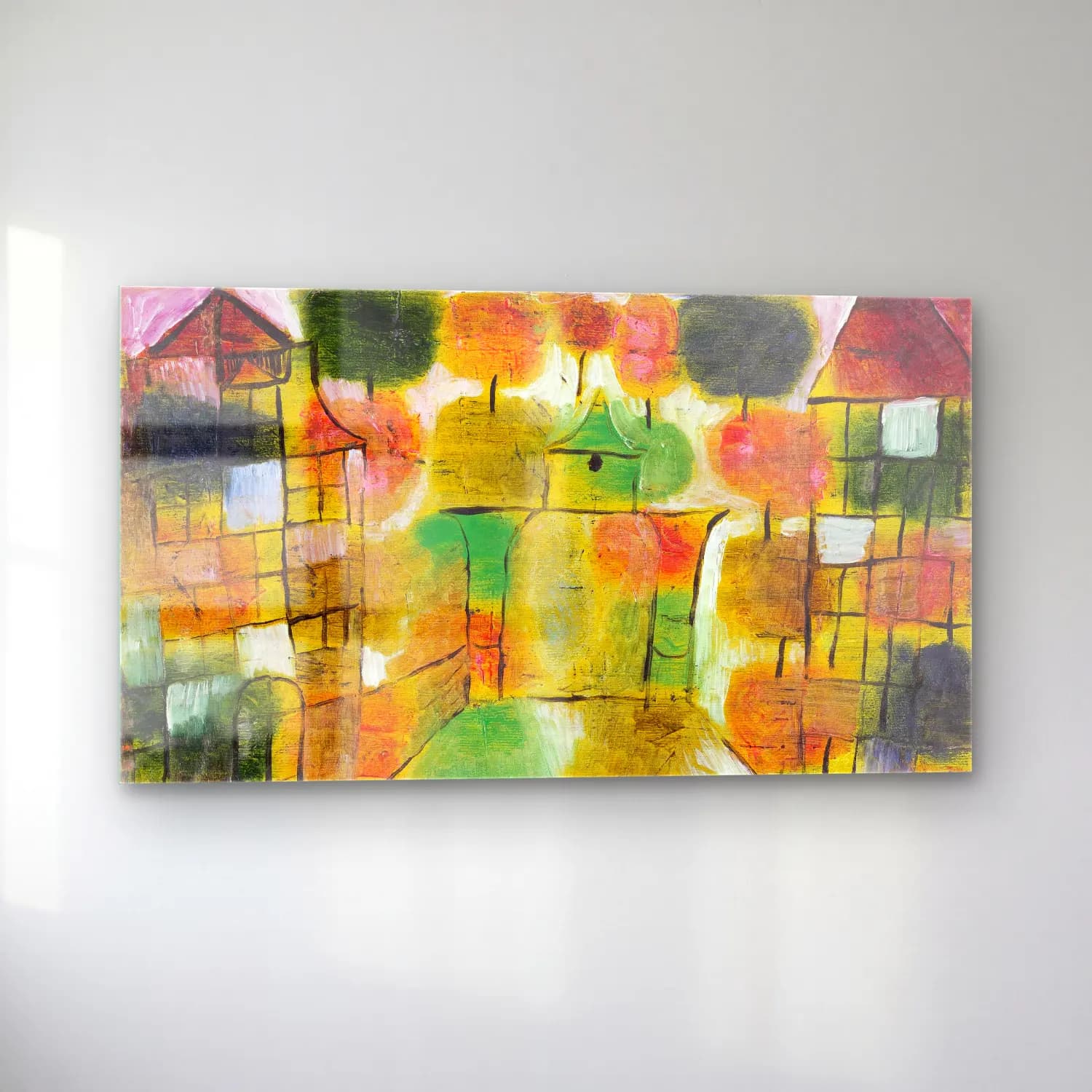 Paul Klee – Baum und Architektur–Rhythmen (Tree and… – Sarı Tonlar cam tablo — sol açıdan görünüm