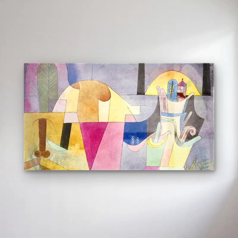 Paul Klee – Black Columns in a Landscape – Pembe Tonlar cam tablo — Paul Klee – Black Columns in a Landscape – Pembe Tonlar — modern soyut soyut formlar