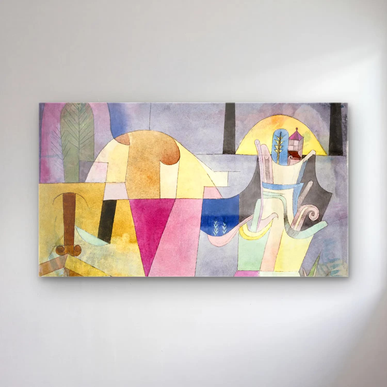 Paul Klee – Black Columns in a Landscape – Pembe Tonlar cam tablo — Paul Klee – Black Columns in a Landscape – Pembe Tonlar — modern soyut soyut formlar