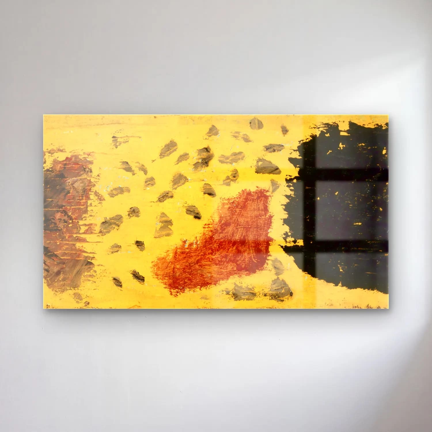 Paul Klee – Black, still in place cam tablo — Paul Klee – Black, still in place — modern soyut altın doku