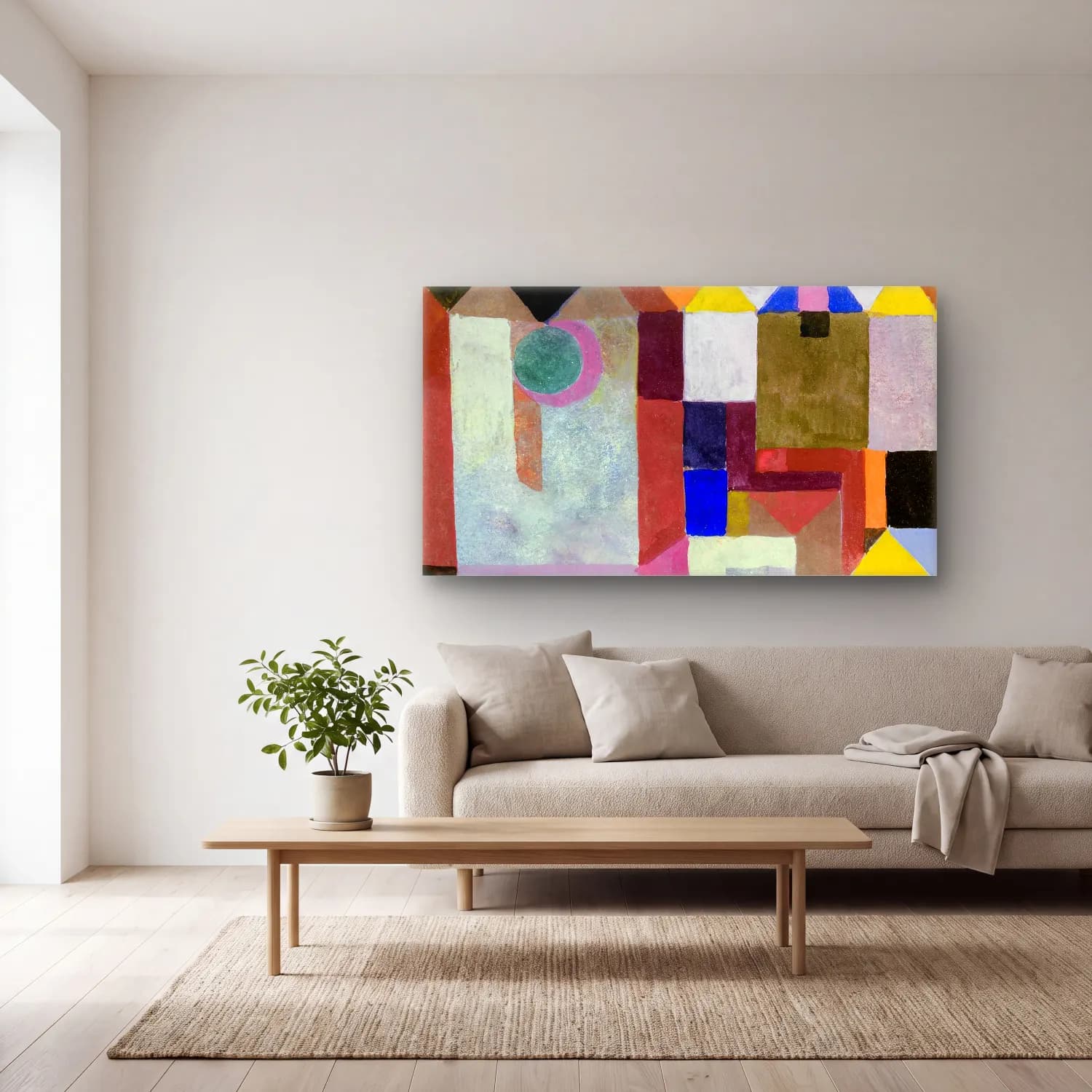 Paul Klee – Colorful Architecture – Bej Tonlar cam tablo — açık renk salonda