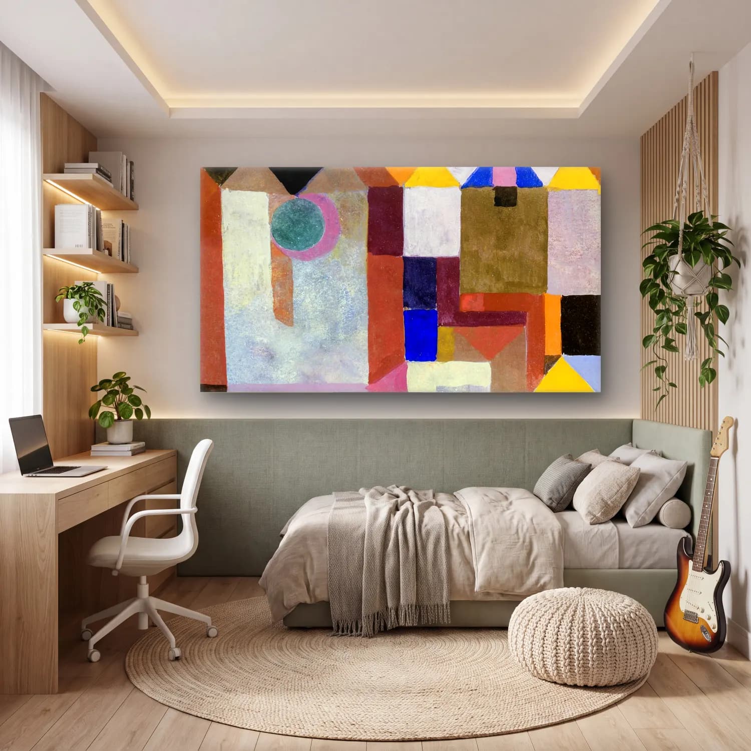 Paul Klee – Colorful Architecture – Bej Tonlar cam tablo — genç odasında