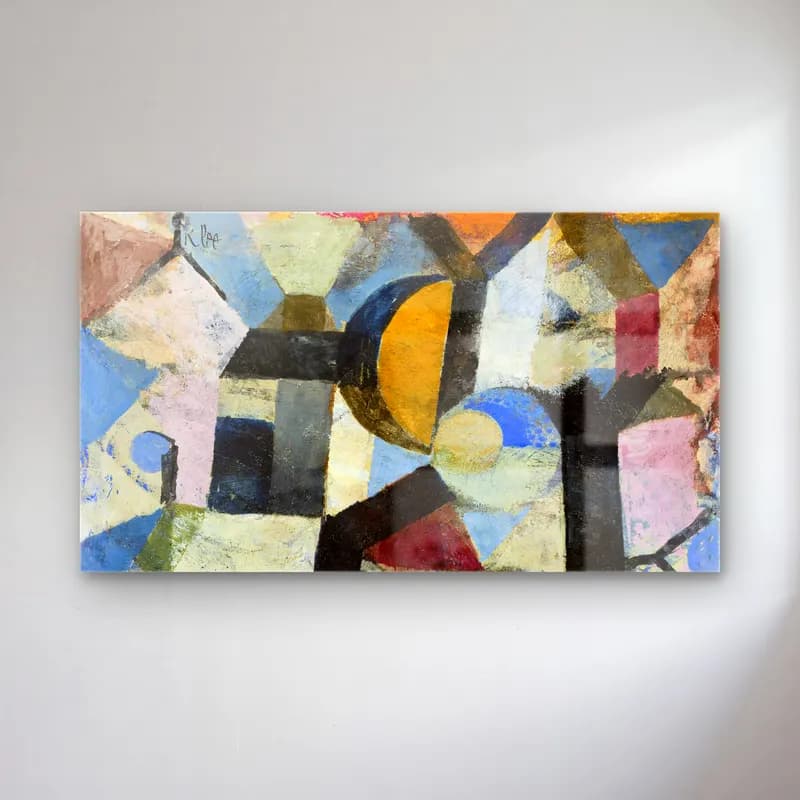 Paul Klee – Composition with the Yellow Half-Moon and the Y – Mavi Tonlar cam tablo — Paul Klee – Composition with the Yellow Half-Moon and the Y – Mavi Tonlar — modern soyut soyut formlar