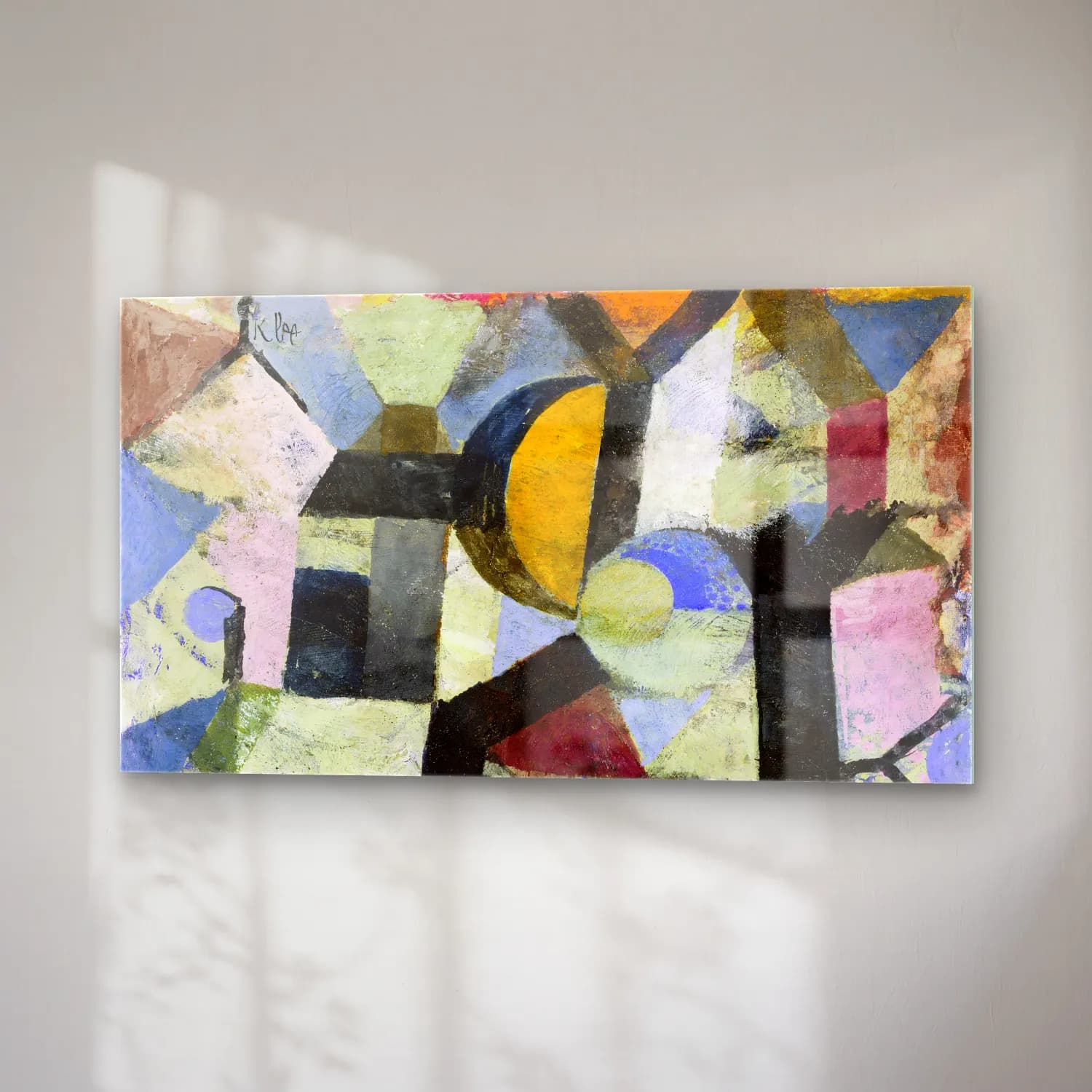 Paul Klee – Composition with the Yellow Half-Moon and the Y – Mavi Tonlar cam tablo — sağ açıdan görünüm