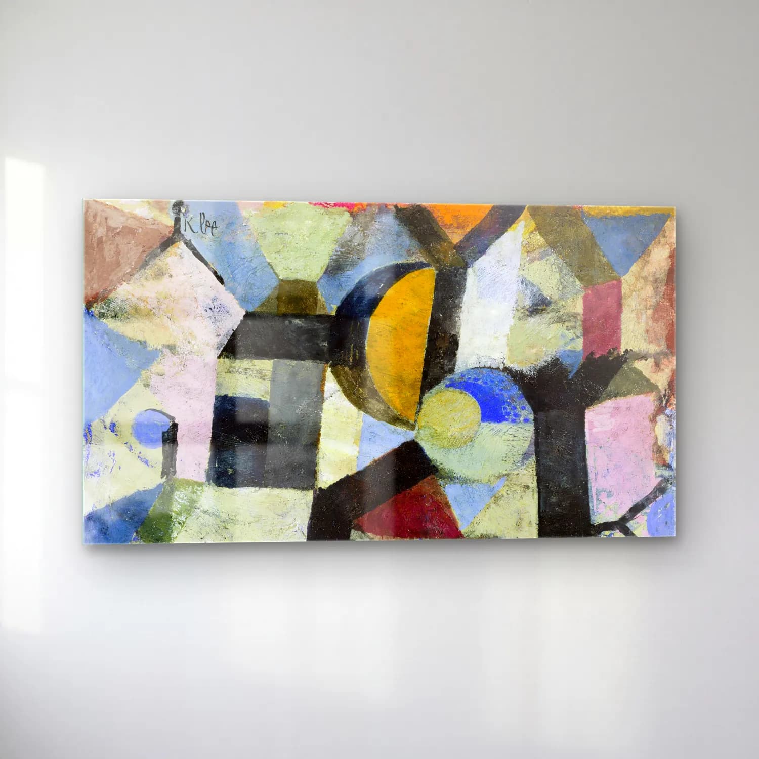 Paul Klee – Composition with the Yellow Half-Moon and the Y – Mavi Tonlar cam tablo — sol açıdan görünüm