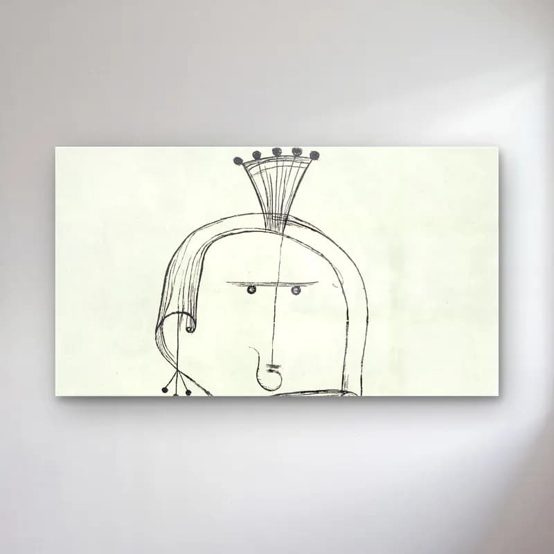 Paul Klee – Die Hexe mit dem Kamm (Witch with a Comb) – Siyah Beyaz Tonlar cam tablo — Paul Klee – Die Hexe mit dem Kamm (Witch with a Comb) – Siyah Beyaz Tonlar — çizgi sanatı çizgi yüz