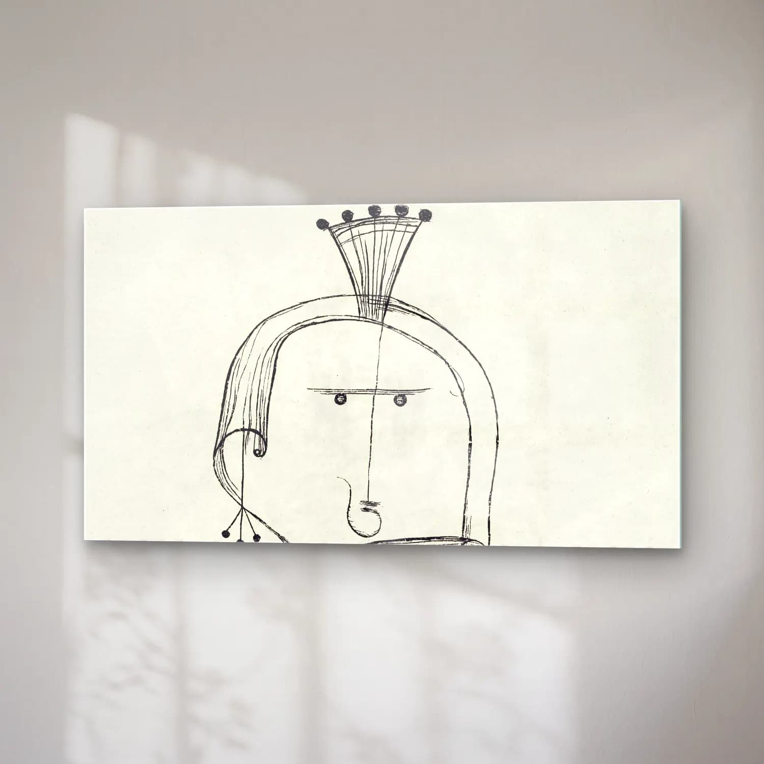 Paul Klee – Die Hexe mit dem Kamm (Witch with a Comb) – Siyah Beyaz Tonlar cam tablo — sağ açıdan görünüm