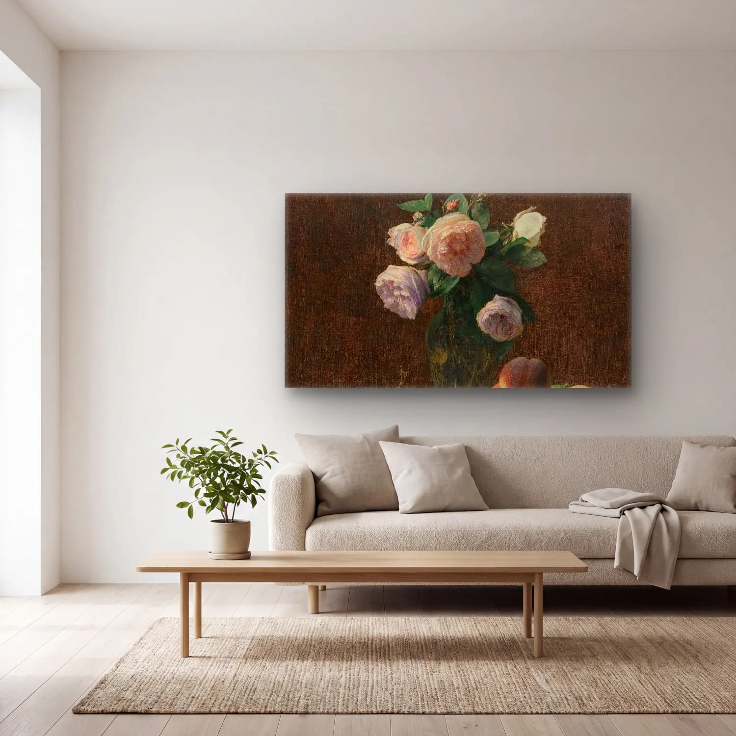 Henri Fantin-Latour – Nature Morte Vase De Roses, Pêches Et Raisins cam tablo — açık renk salonda