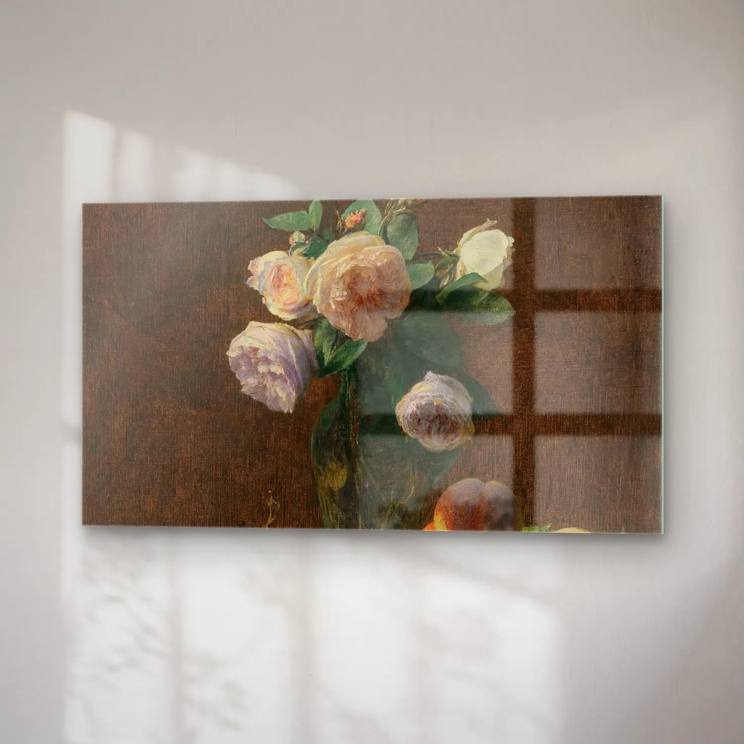 Henri Fantin-Latour – Nature Morte Vase De Roses, Pêches Et Raisins cam tablo — sağ açıdan görünüm