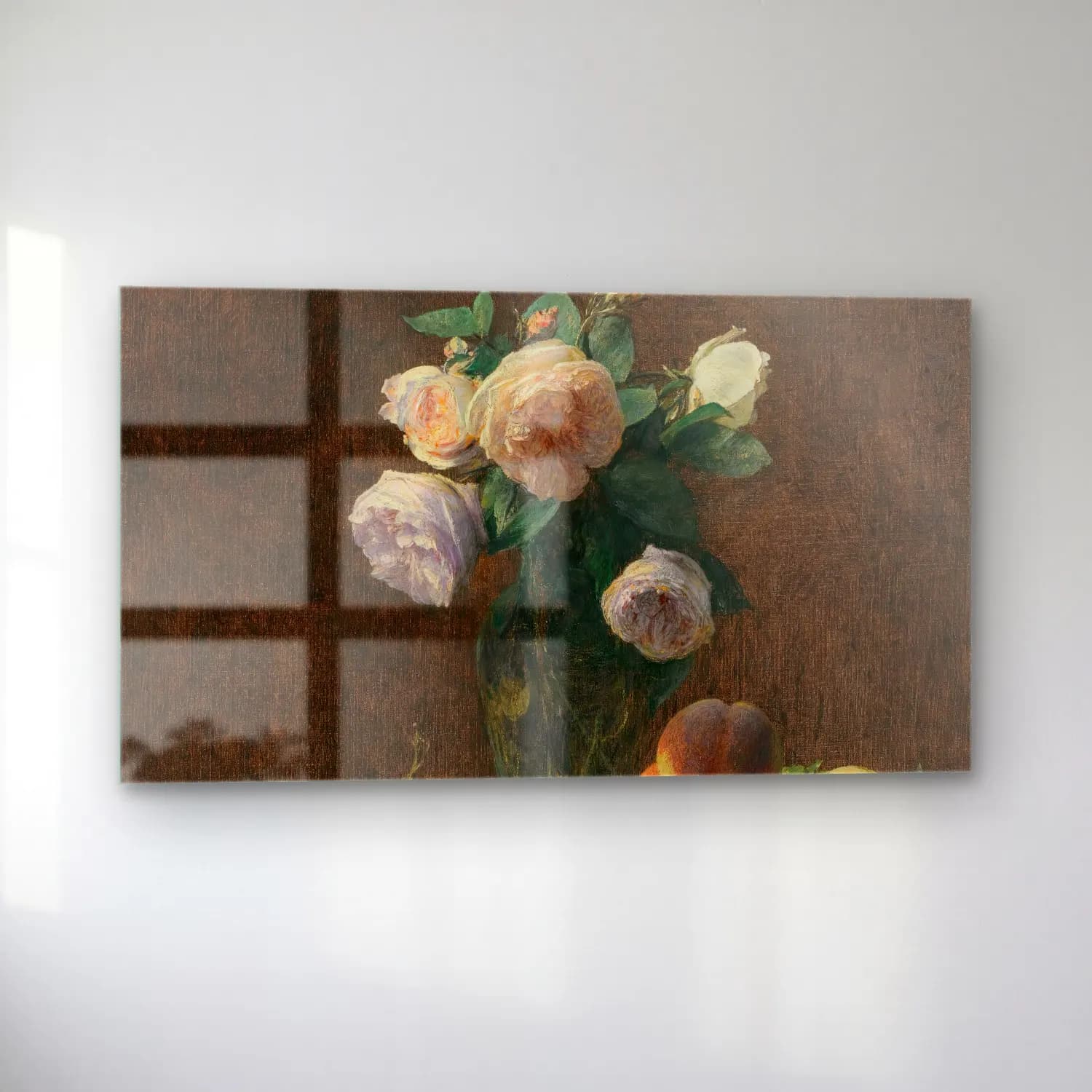 Henri Fantin-Latour – Nature Morte Vase De Roses, Pêches Et Raisins cam tablo — sol açıdan görünüm