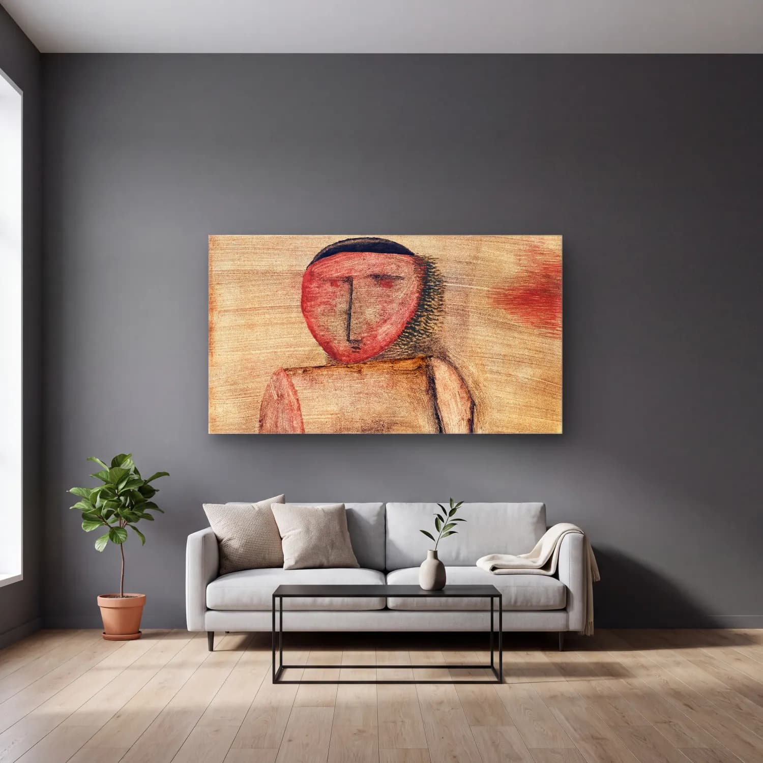 Paul Klee – Doctor cam tablo — gri duvarlı salonda