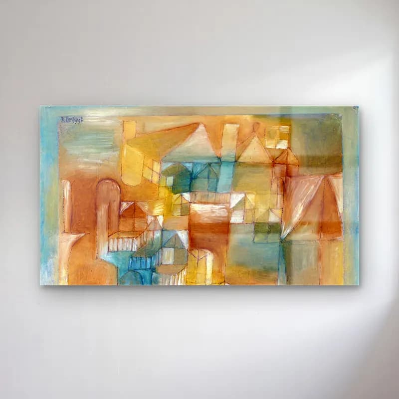 Paul Klee – Fasçsade brown-green – Sarı Tonlar cam tablo — Paul Klee – Fasçsade brown-green – Sarı Tonlar — modern soyut köy sokağı