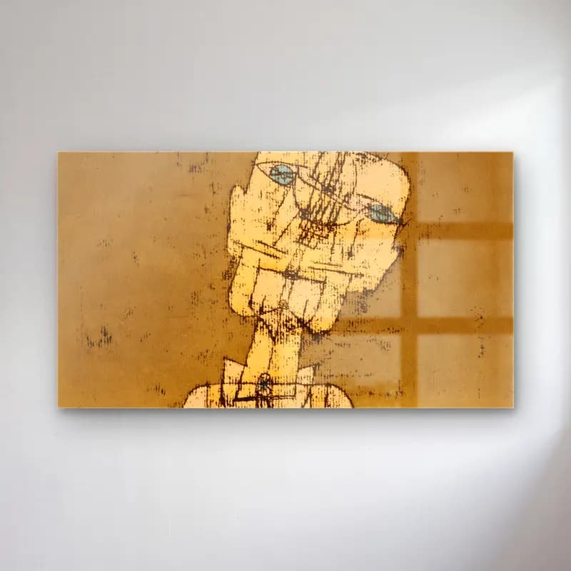Paul Klee – Gespenst eines Genies (Ghost of a Genius) – Sarı Tonlar cam tablo — Paul Klee – Gespenst eines Genies (Ghost of a Genius) – Sarı Tonlar — bauhaus erkek portresi