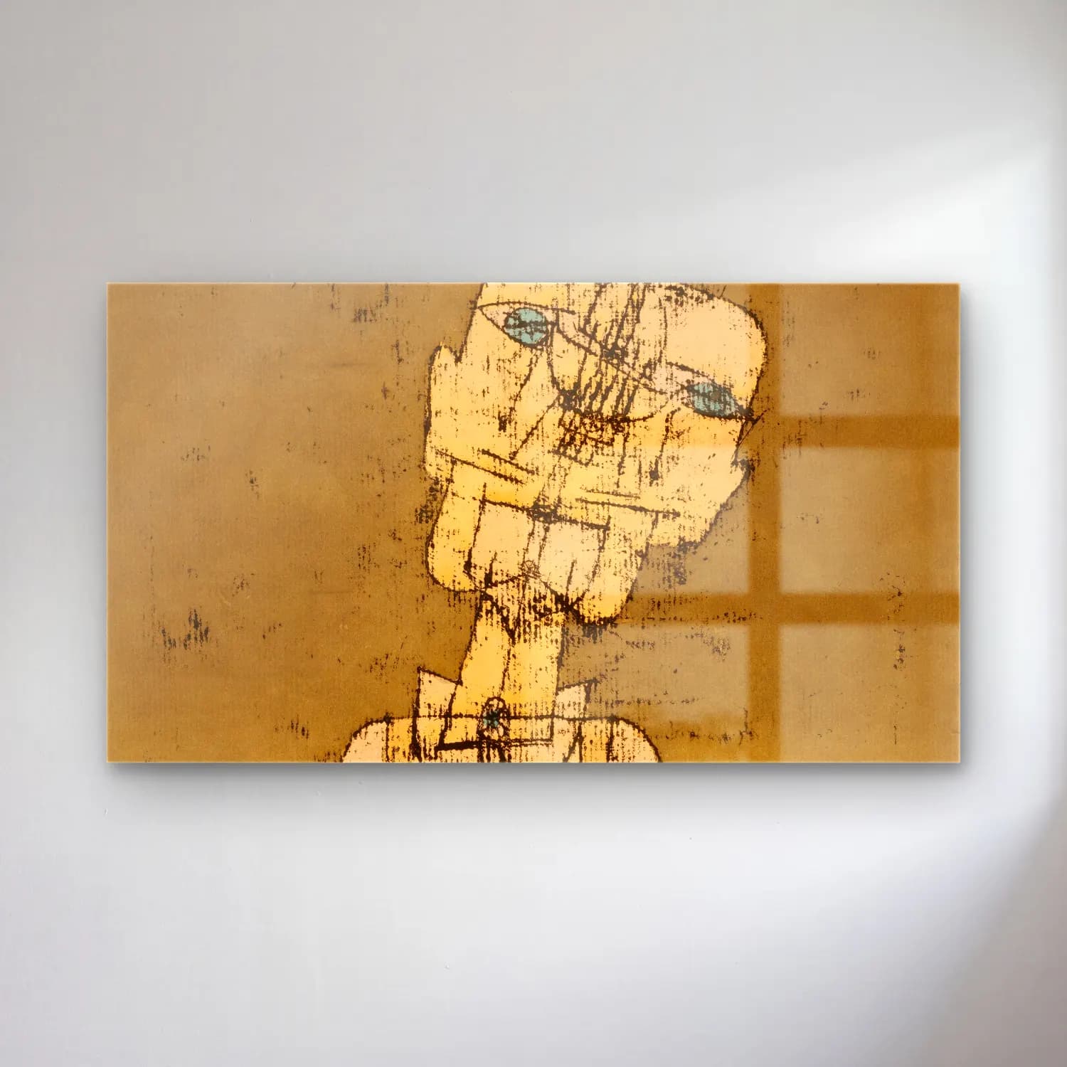 Paul Klee – Gespenst eines Genies (Ghost of a Genius) – Sarı Tonlar cam tablo — Paul Klee – Gespenst eines Genies (Ghost of a Genius) – Sarı Tonlar — bauhaus erkek portresi