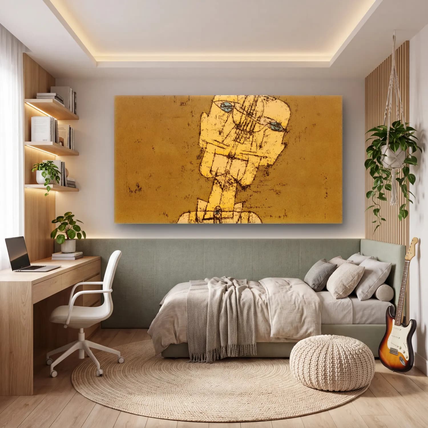 Paul Klee – Gespenst eines Genies (Ghost of a Genius) – Sarı Tonlar cam tablo — genç odasında