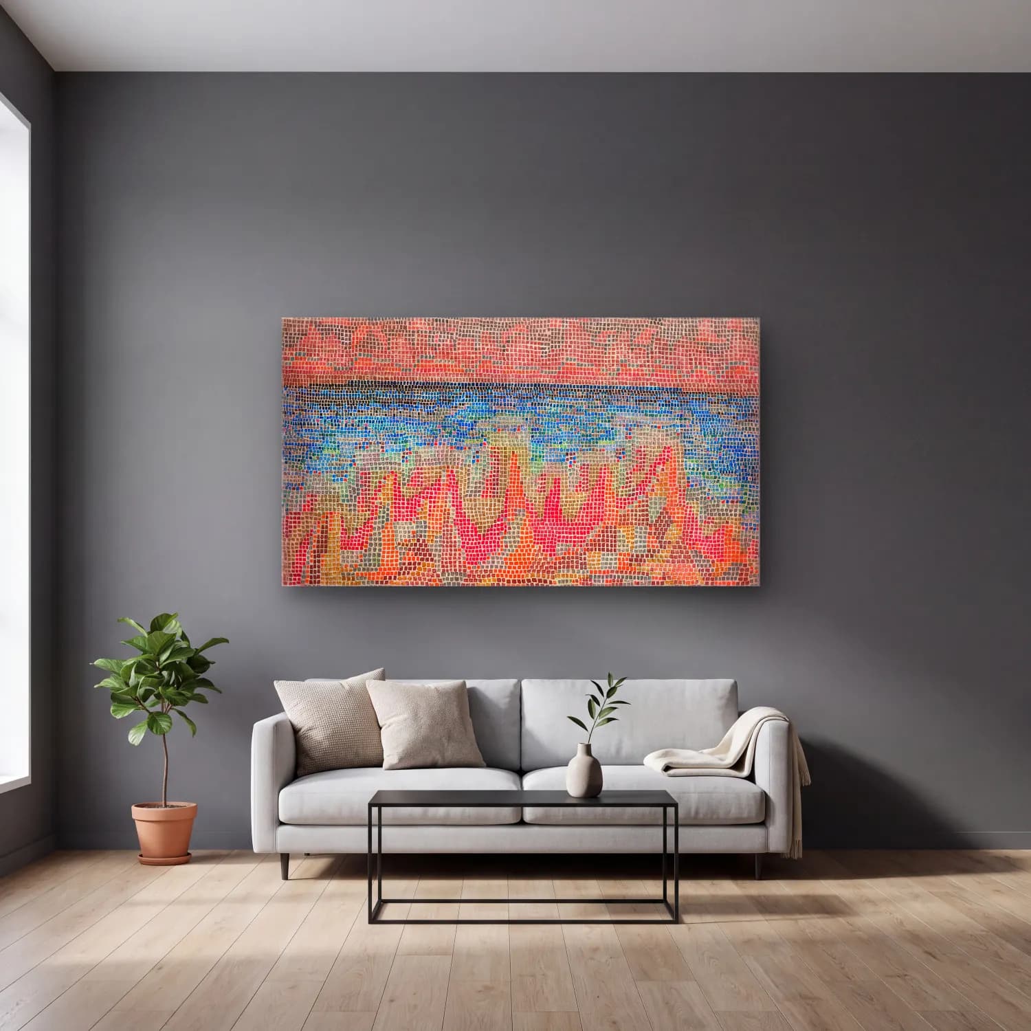 Paul Klee – Klee Klippen am Meer cam tablo — gri duvarlı salonda