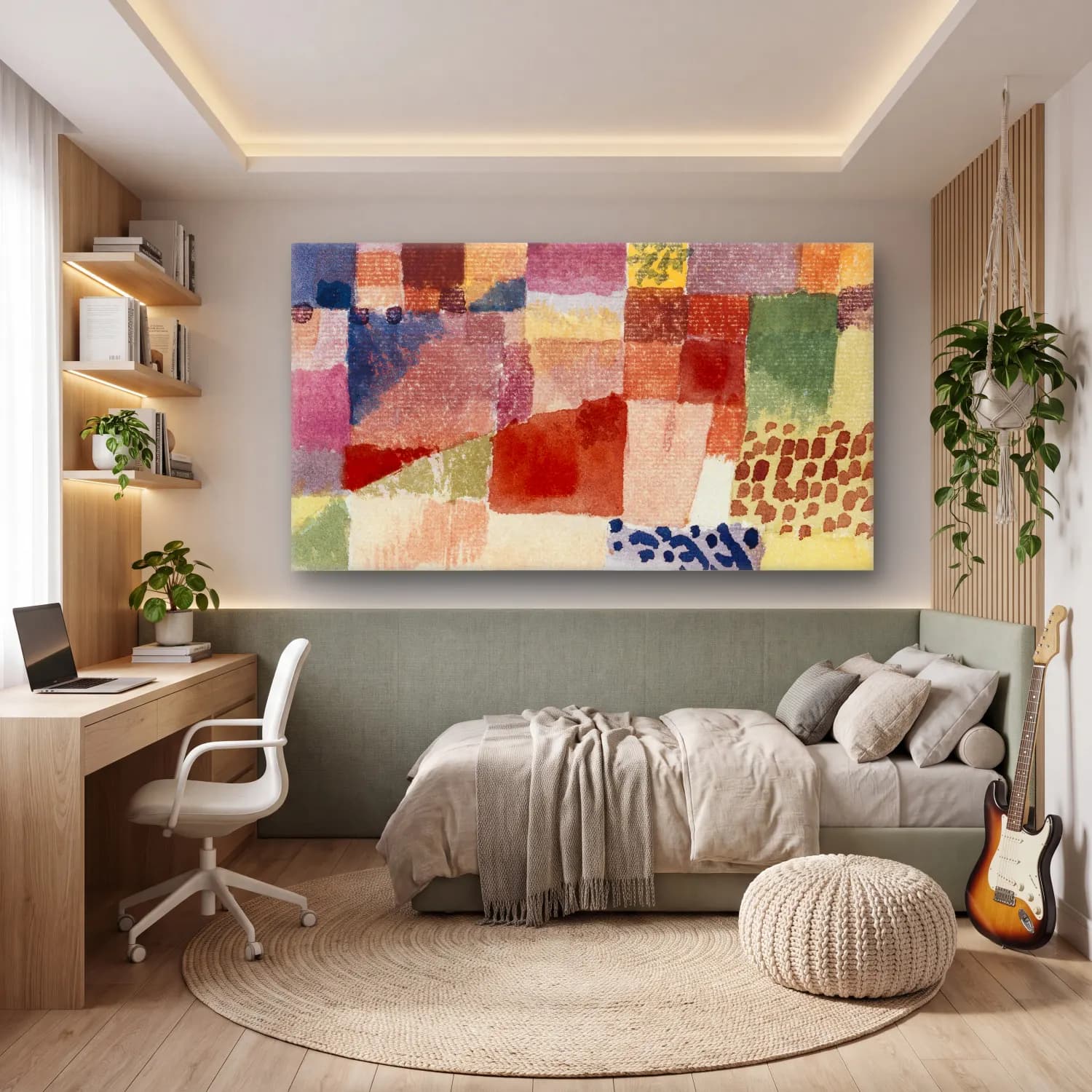 Paul Klee – Motif from Hammamet – Bej Tonlar cam tablo — genç odasında