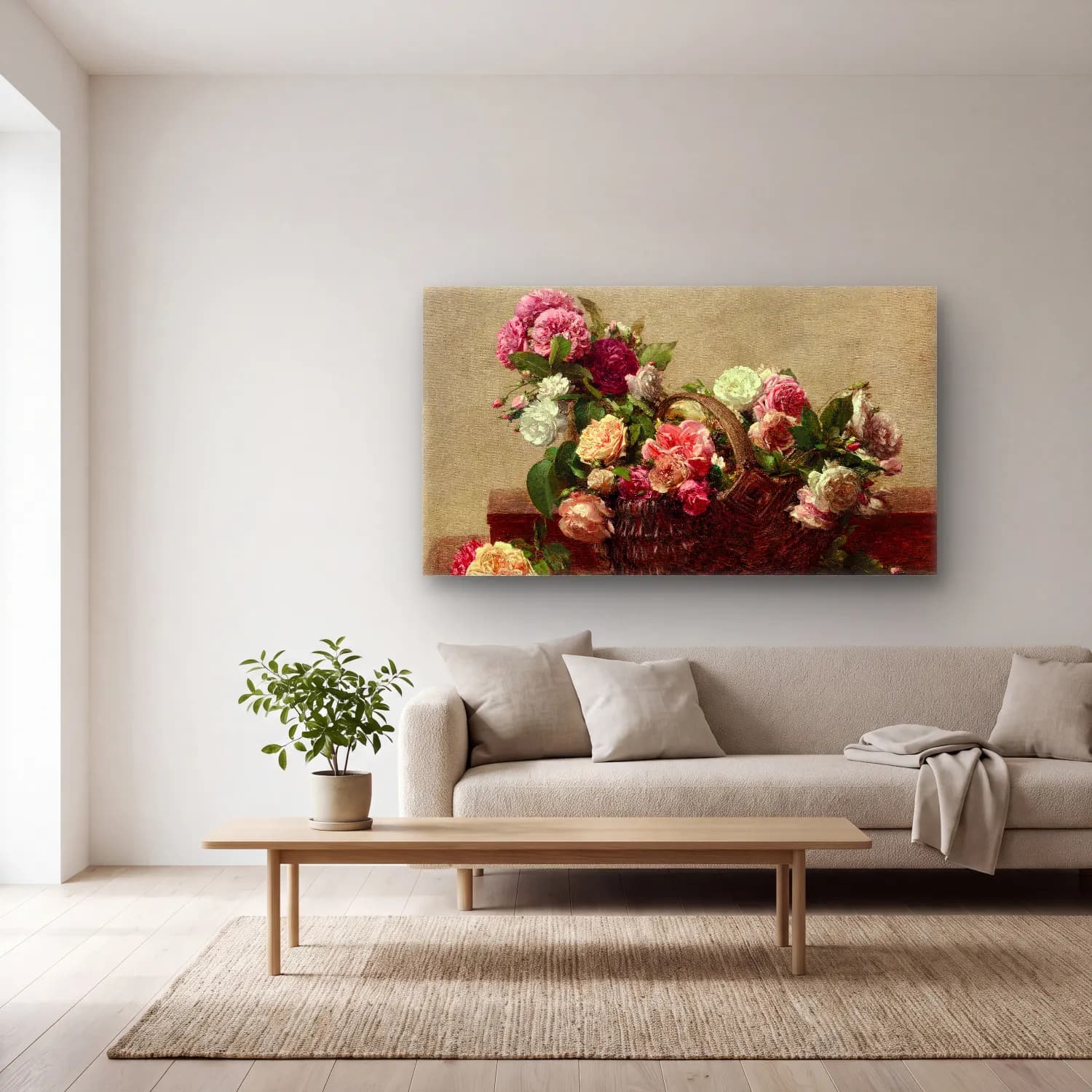Henri Fantin-Latour – Panier de roses cam tablo — açık renk salonda