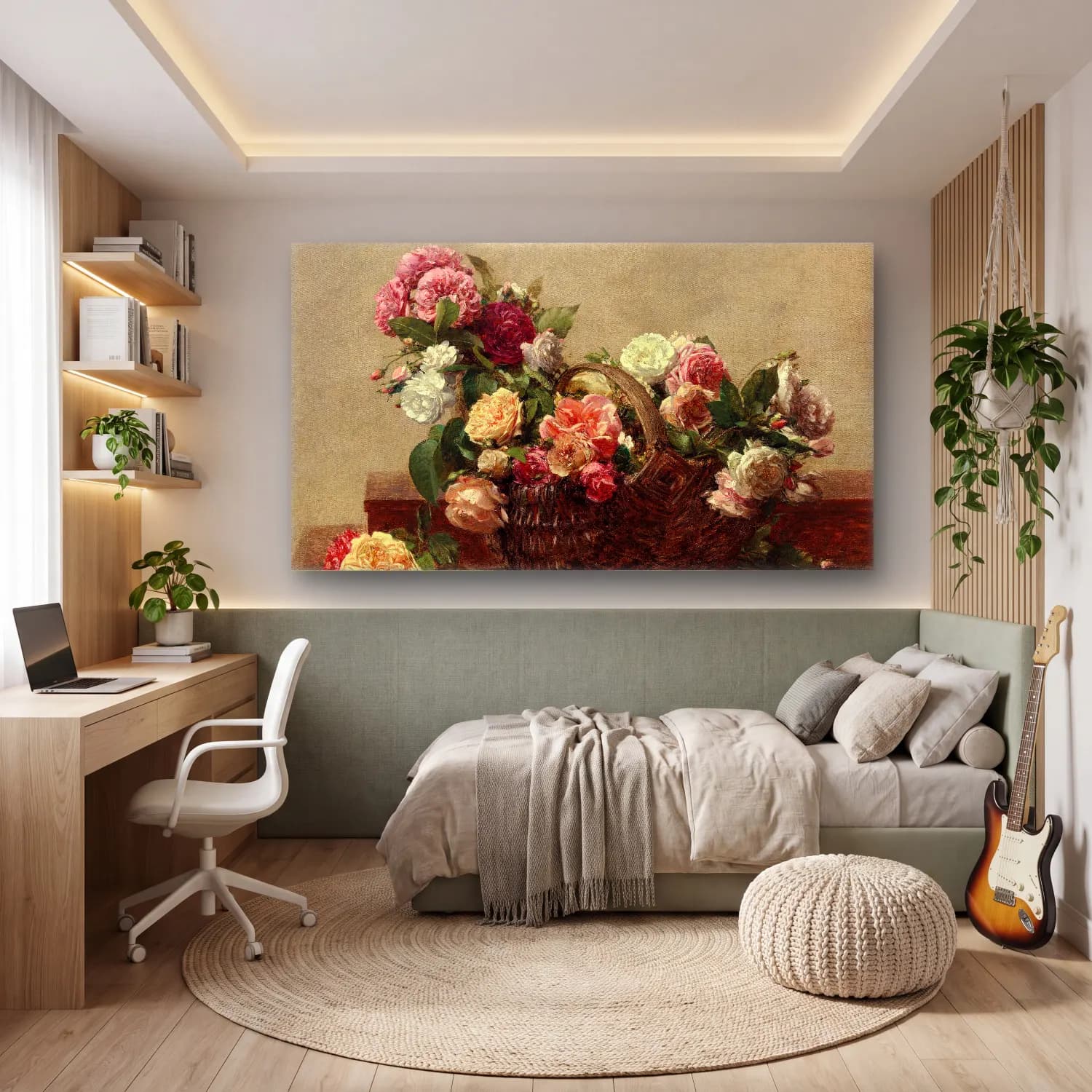 Henri Fantin-Latour – Panier de roses cam tablo — genç odasında