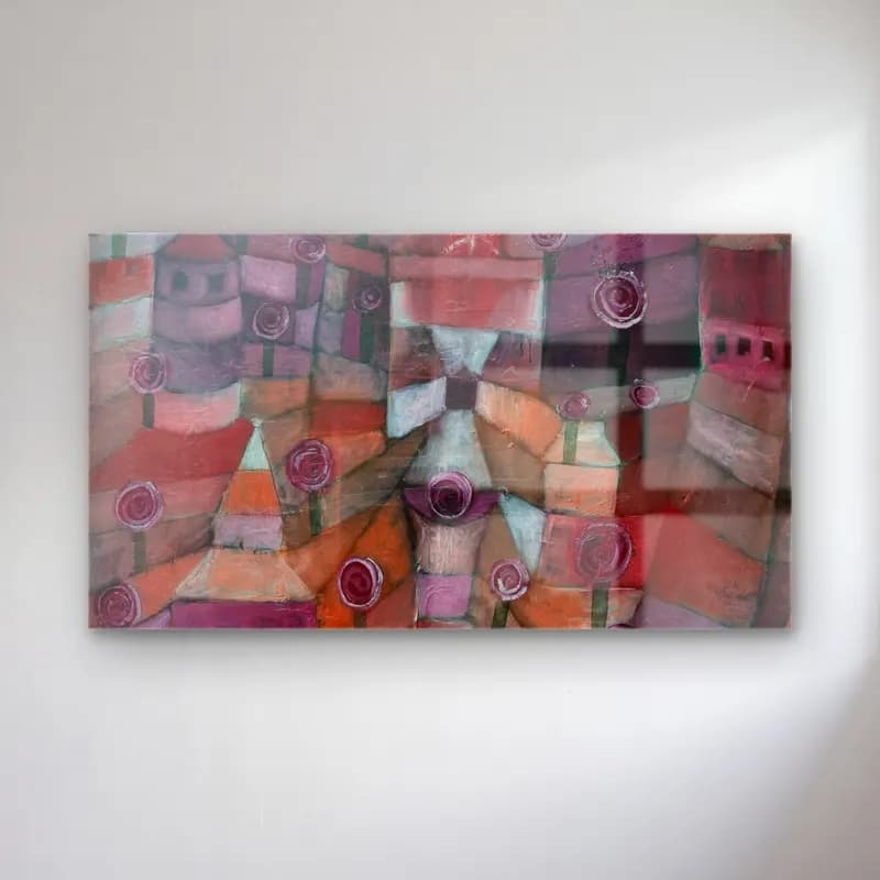 Paul Klee – Rose garden – Pembe Tonlar cam tablo — Paul Klee – Rose garden – Pembe Tonlar — modern soyut güller