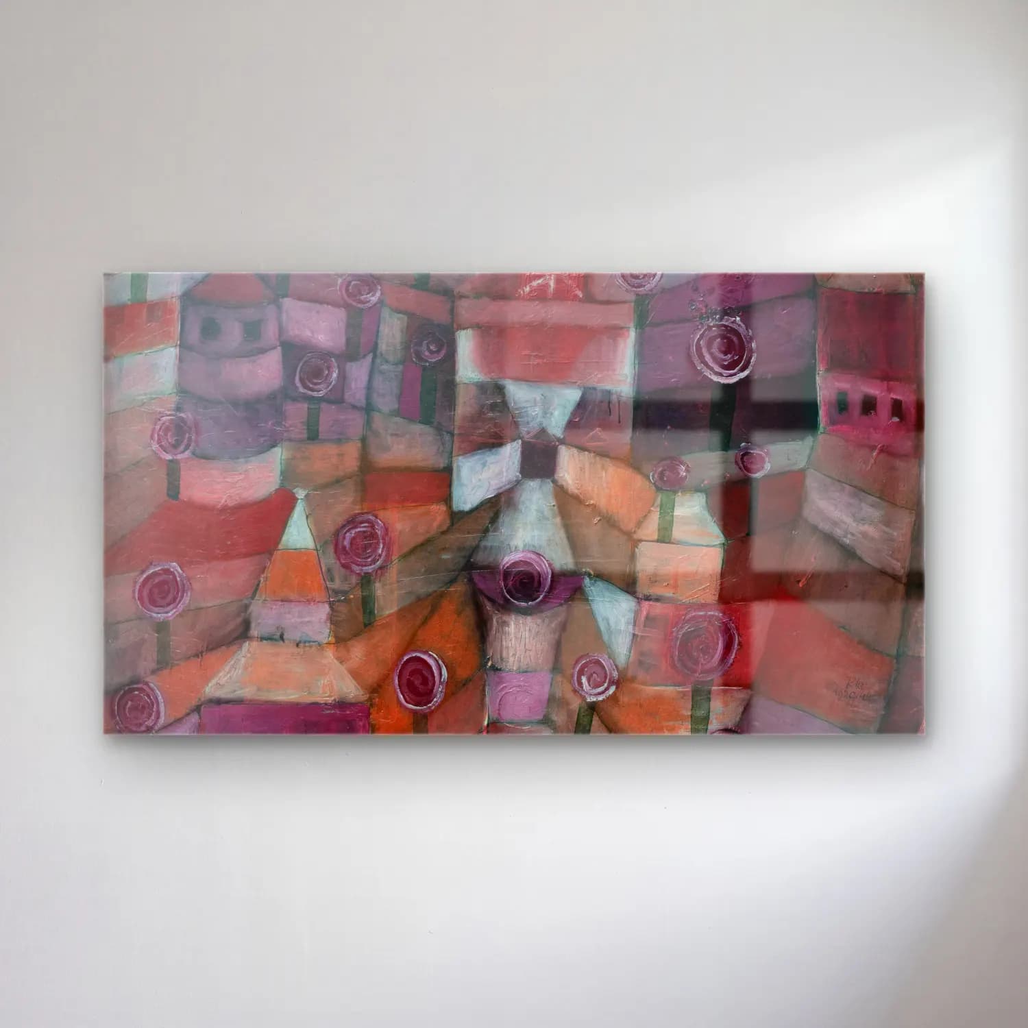Paul Klee – Rose garden – Pembe Tonlar cam tablo — Paul Klee – Rose garden – Pembe Tonlar — modern soyut güller