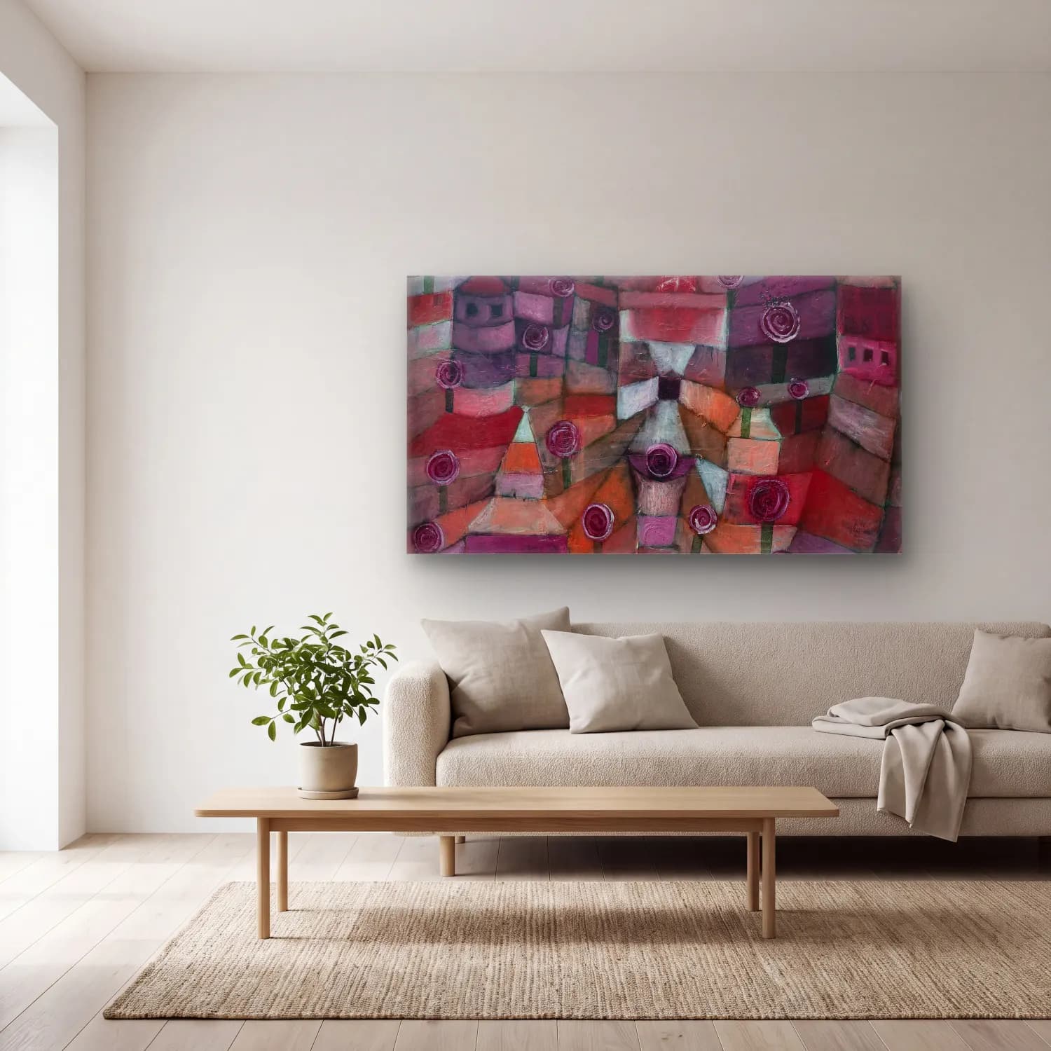 Paul Klee – Rose garden – Pembe Tonlar cam tablo — açık renk salonda