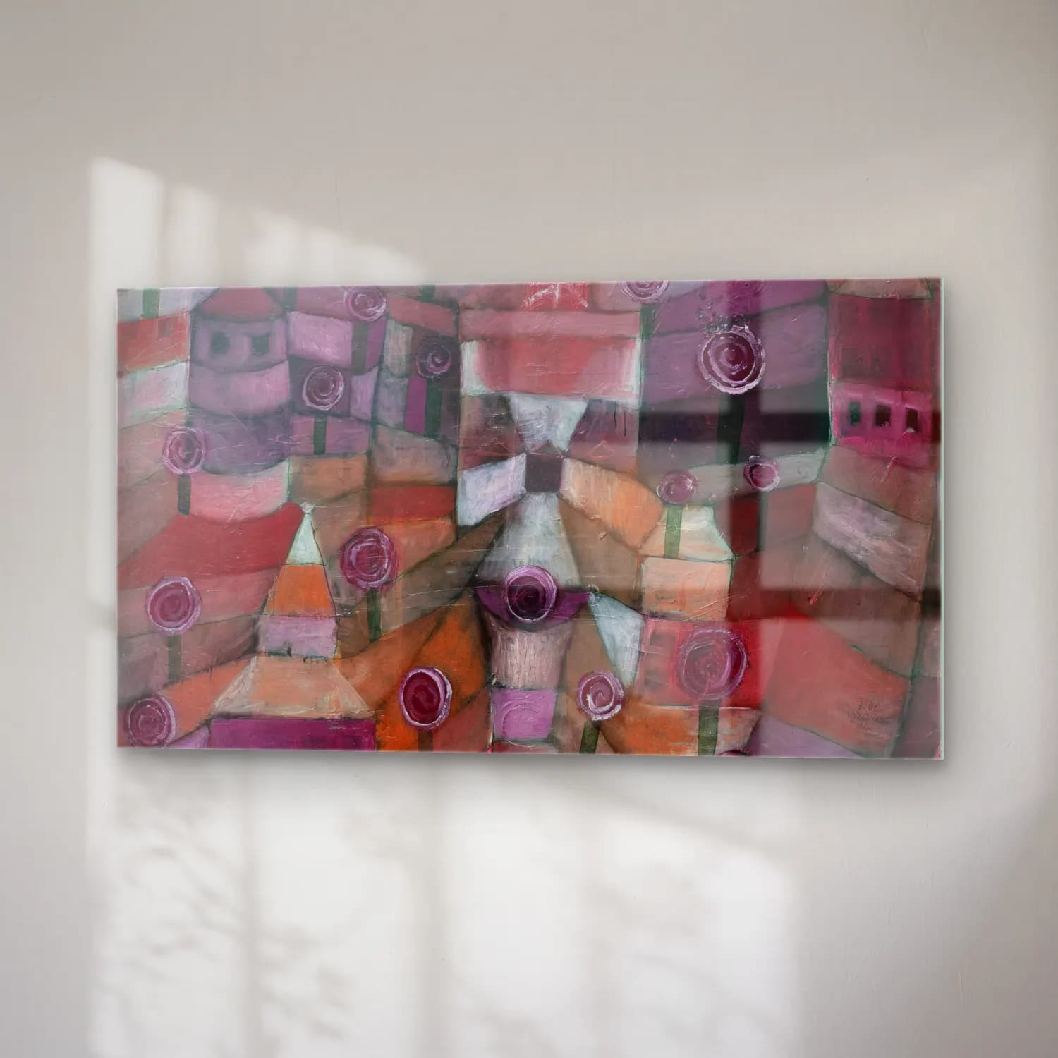 Paul Klee – Rose garden – Pembe Tonlar cam tablo — sağ açıdan görünüm
