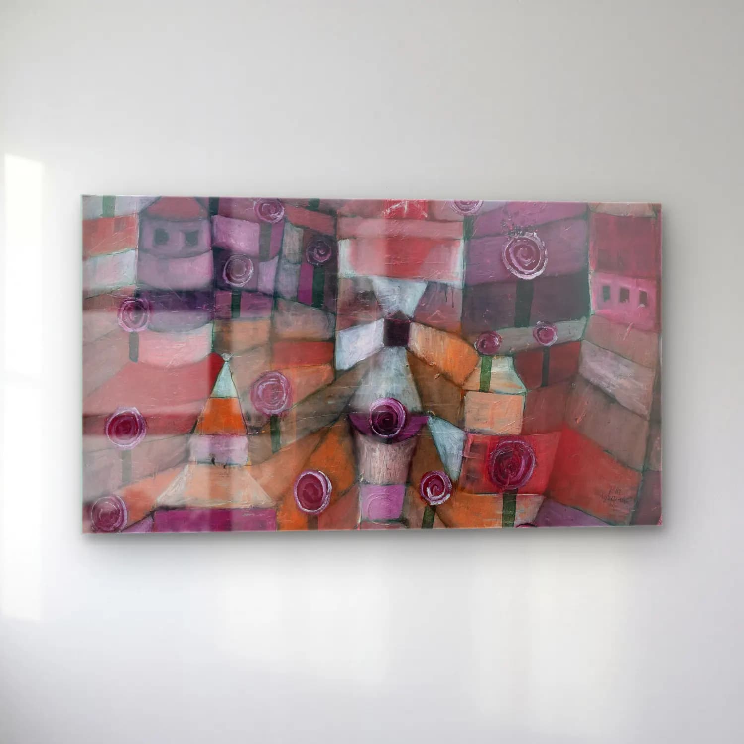 Paul Klee – Rose garden – Pembe Tonlar cam tablo — sol açıdan görünüm