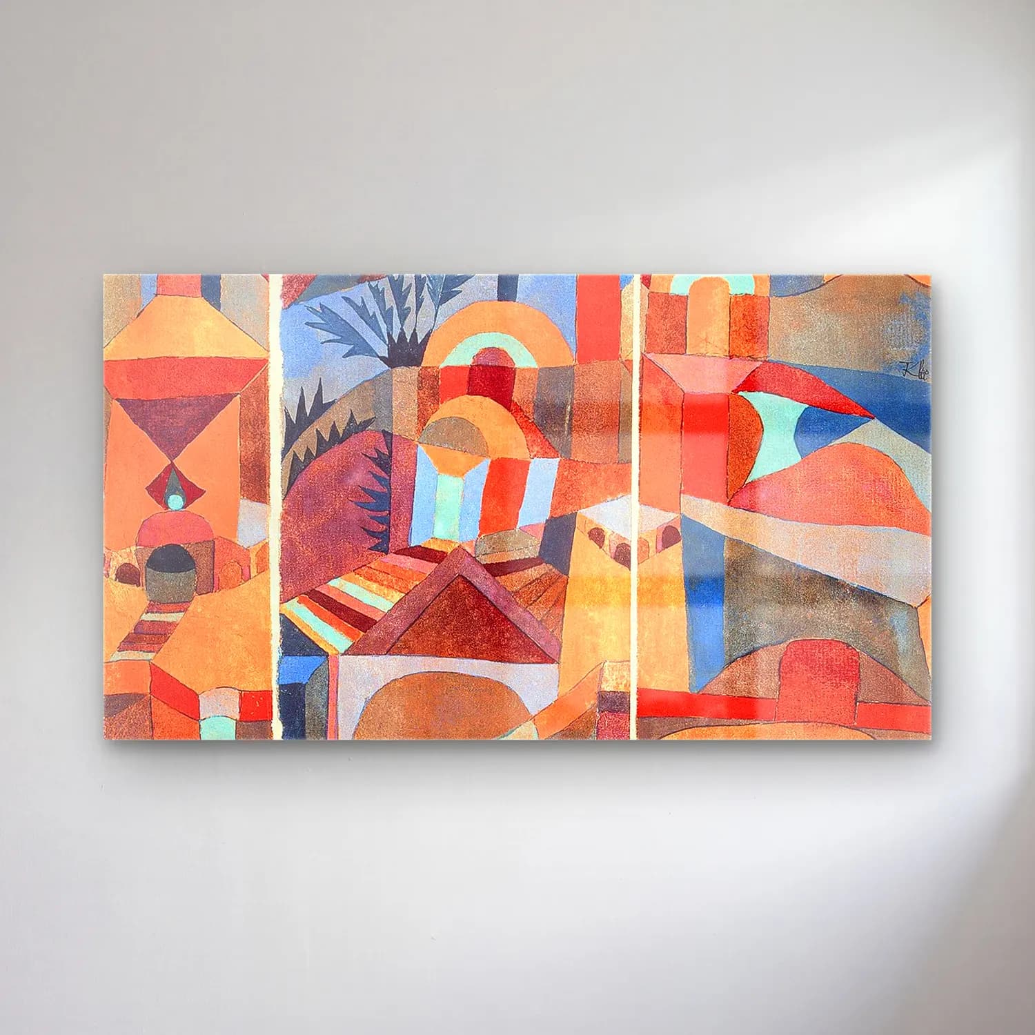 Paul Klee – Temple Gardens – Turuncu Tonlar cam tablo — Paul Klee – Temple Gardens – Turuncu Tonlar — boho soyut manzara