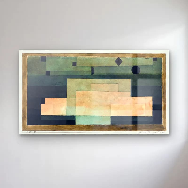 Paul Klee – The Firmament Above the Temple – Turkuaz Tonlar cam tablo — Paul Klee – The Firmament Above the Temple – Turkuaz Tonlar — modern soyut soyut manzara