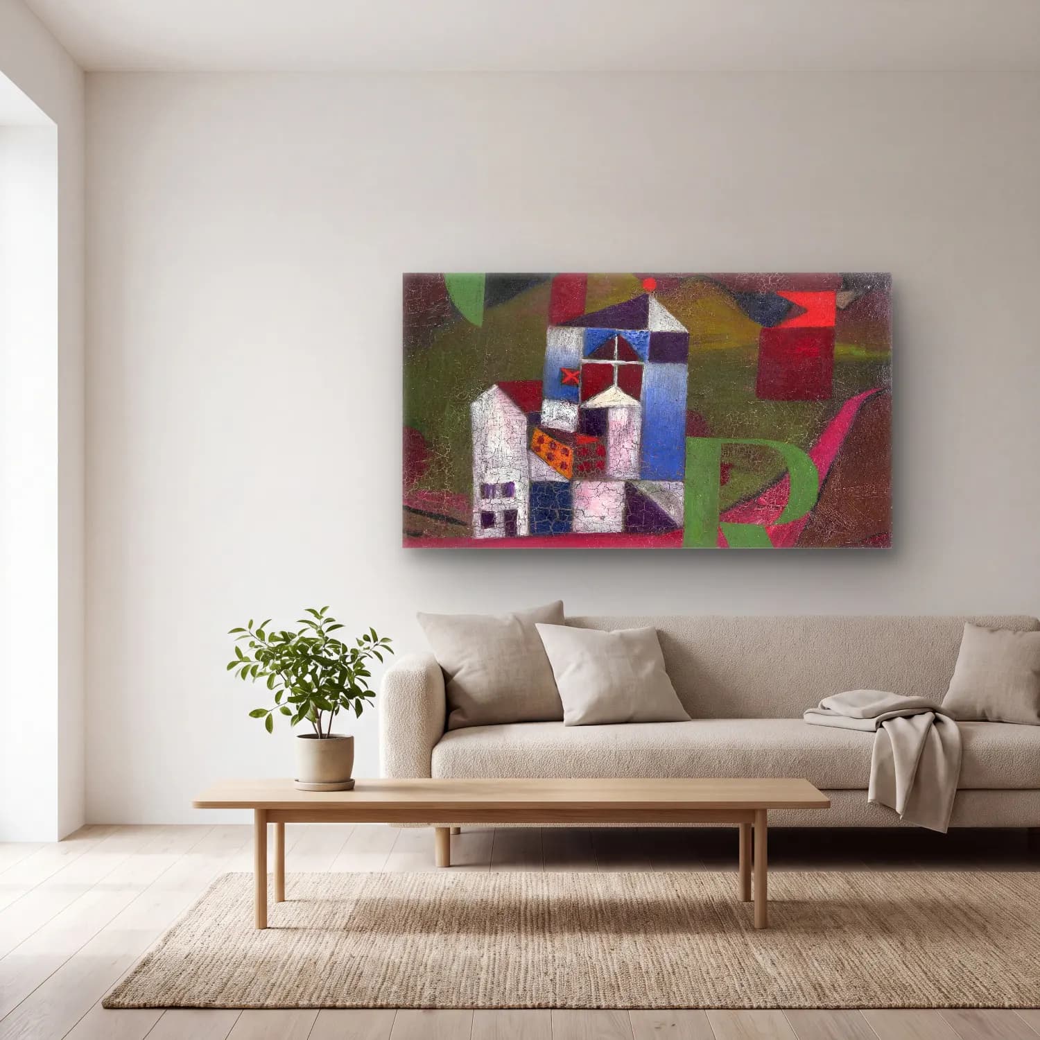 Paul Klee – Villa R – Kırmızı Tonlar cam tablo — açık renk salonda