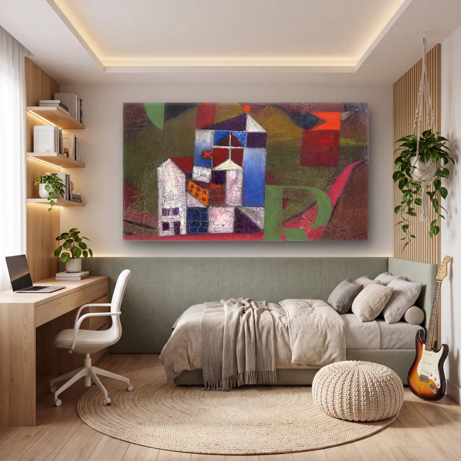 Paul Klee – Villa R – Kırmızı Tonlar cam tablo — genç odasında