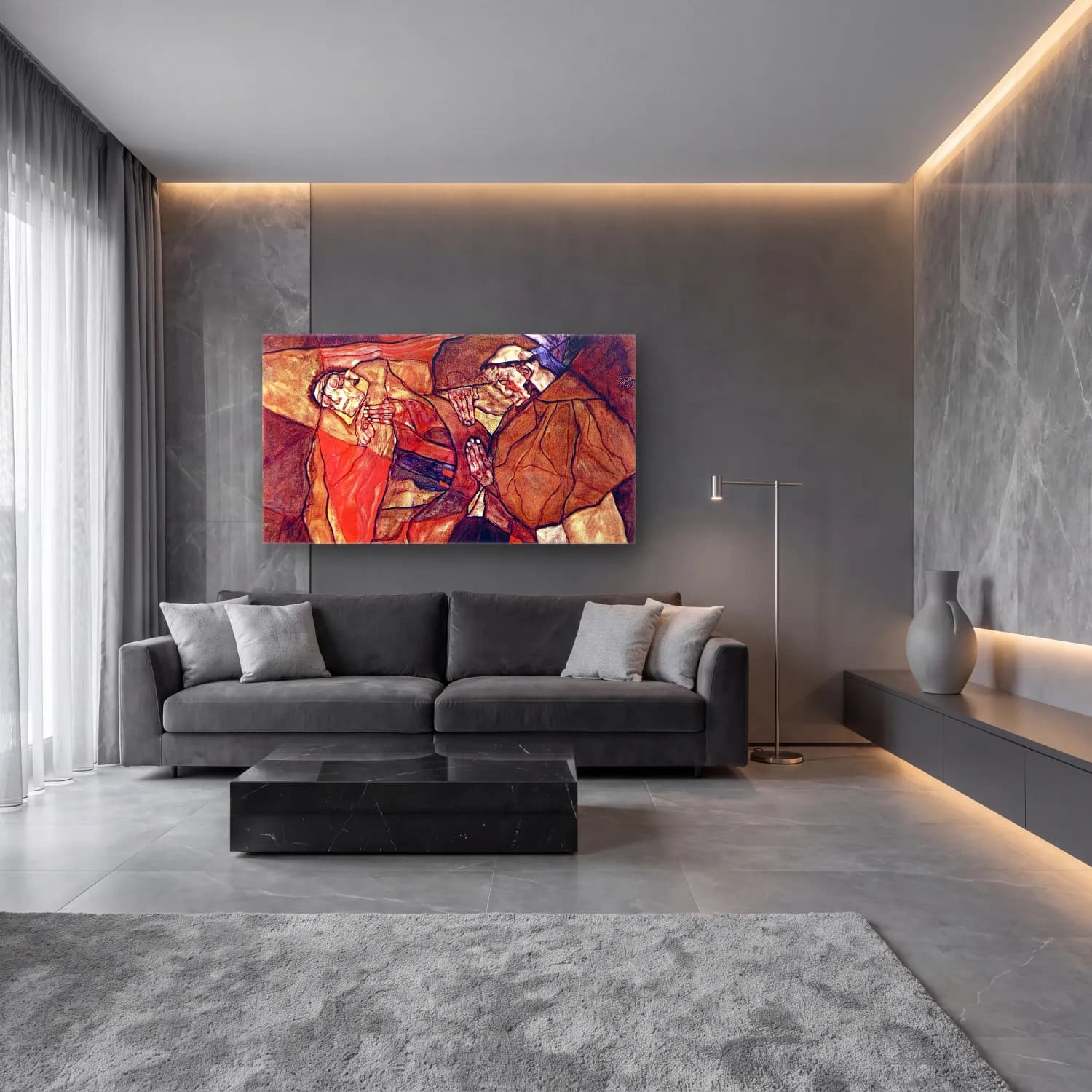 Gustav Klimt – Agony (The Death Struggle) cam tablo — lüks salon duvarında