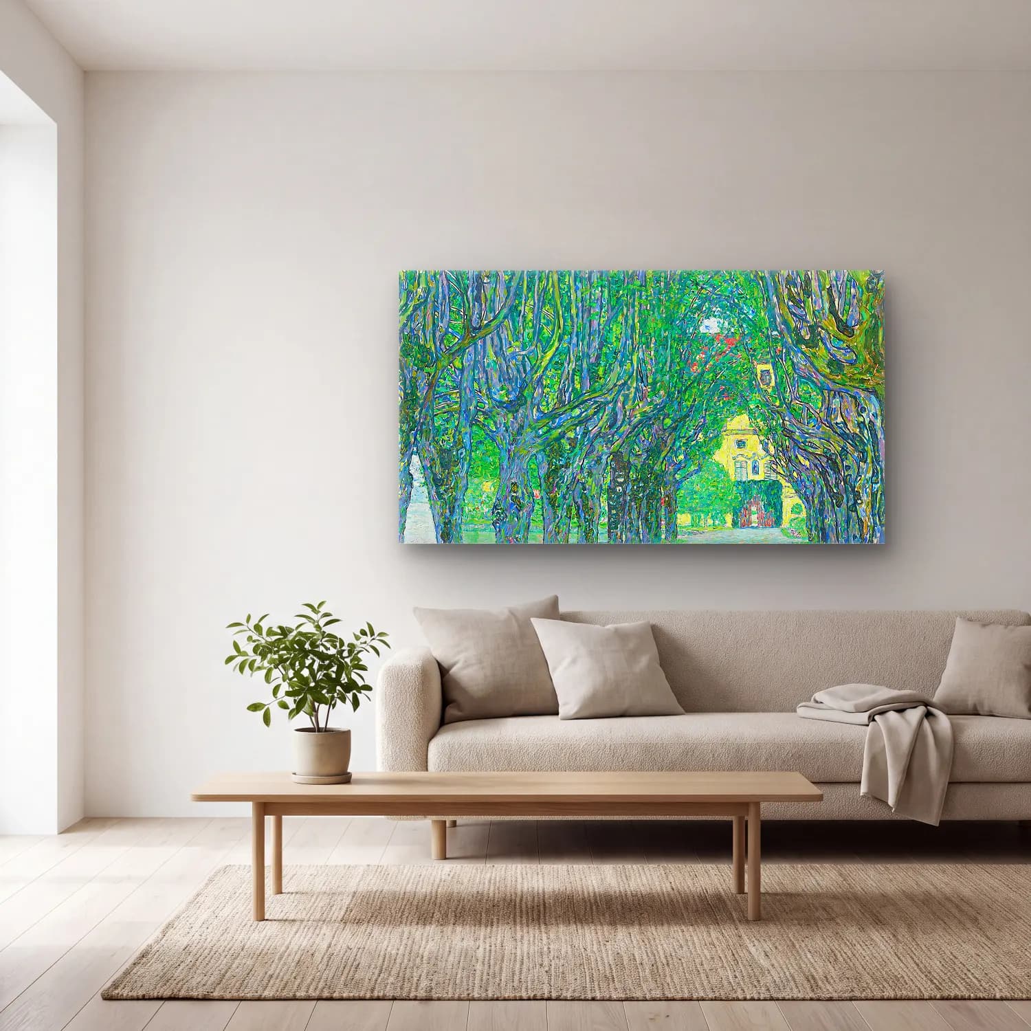 Gustav Klimt – Avenue-Gustav Klimt cam tablo — açık renk salonda