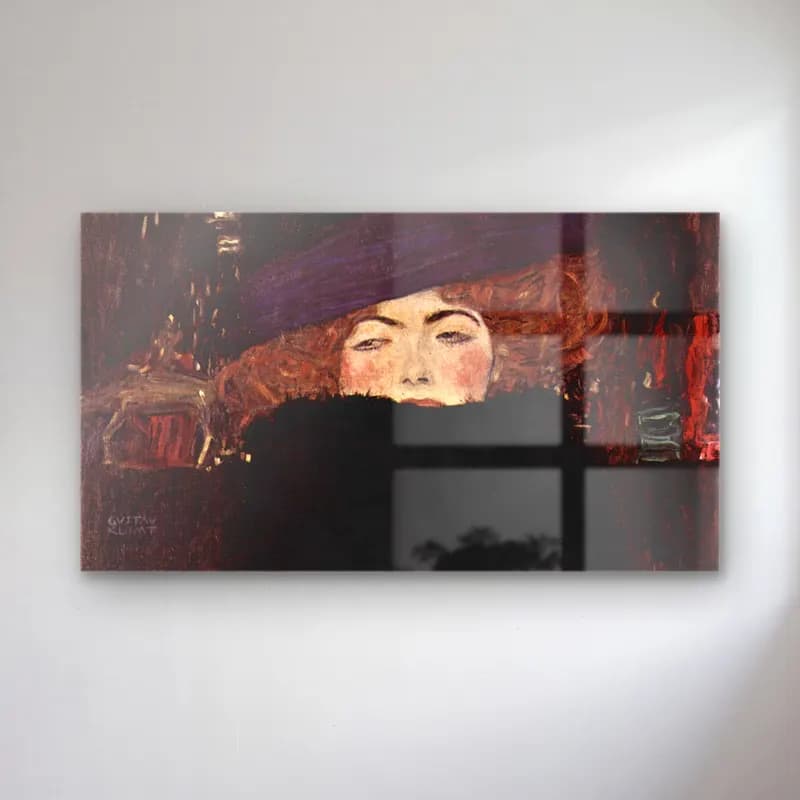 Gustav Klimt – Dame mit Hut und Federboa cam tablo — Gustav Klimt – Dame mit Hut und Federboa — empresyonist şapkalı kadın