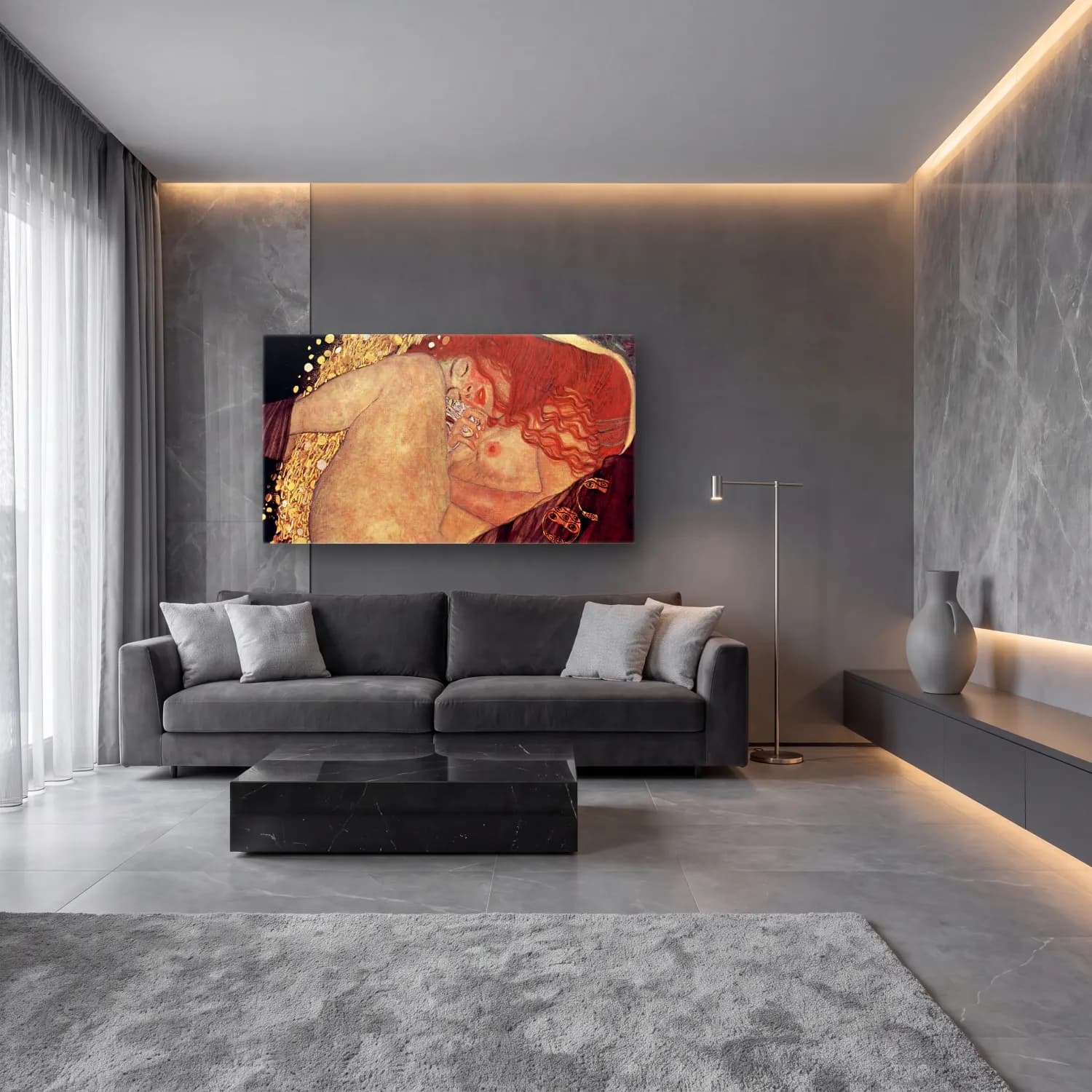 Gustav Klimt – Danae cam tablo — lüks salon duvarında